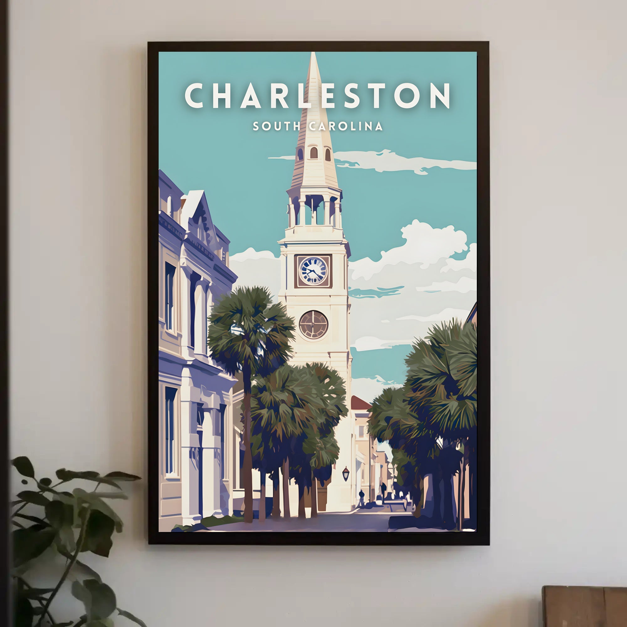 Charleston Clock Tower Vintage Travel Poster