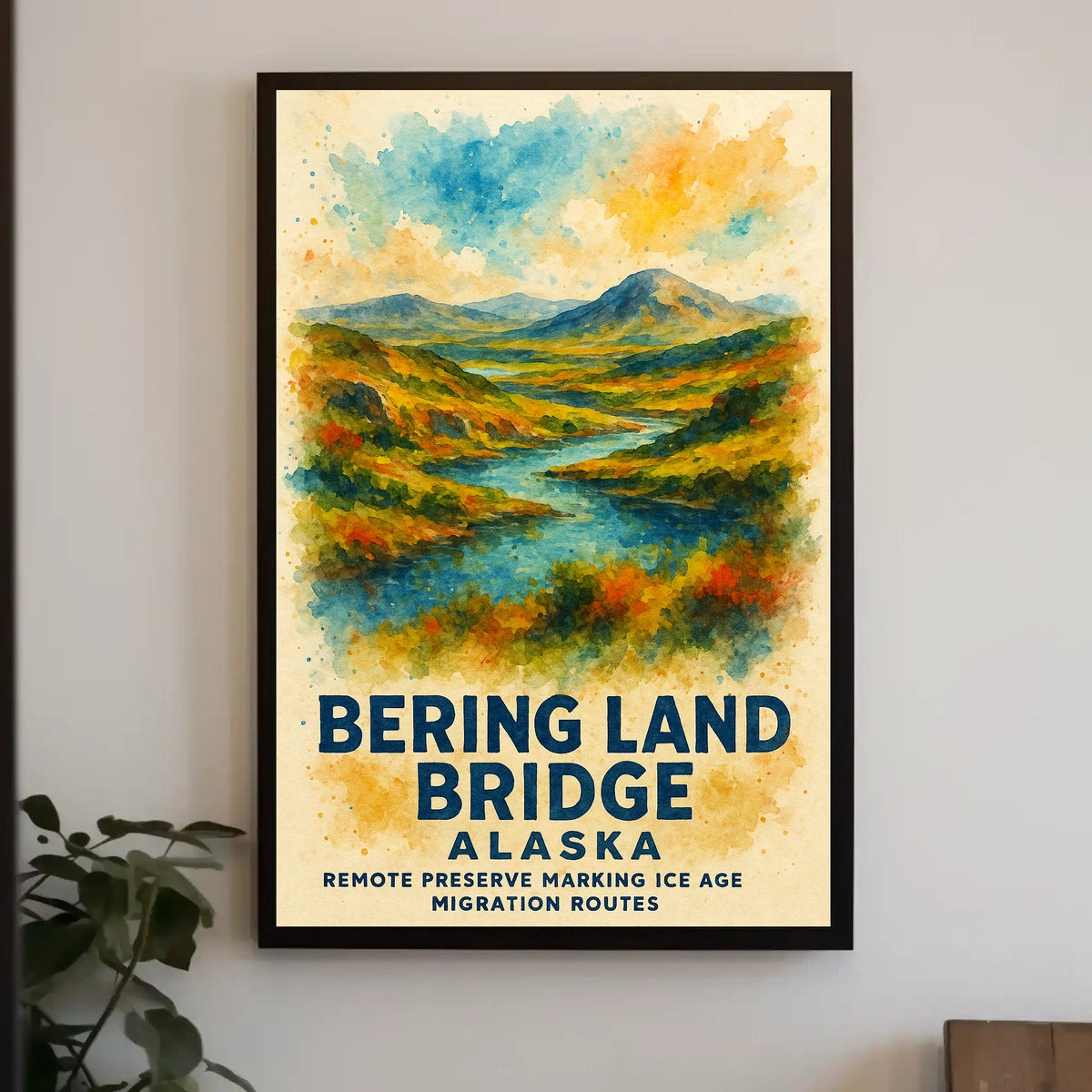 Bering Land Bridge Watercolor Vintage Poster Art