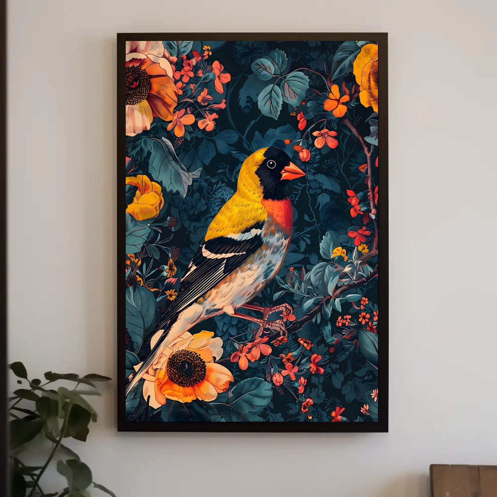 Vibrant Nature Wall Art Print with Bird Design