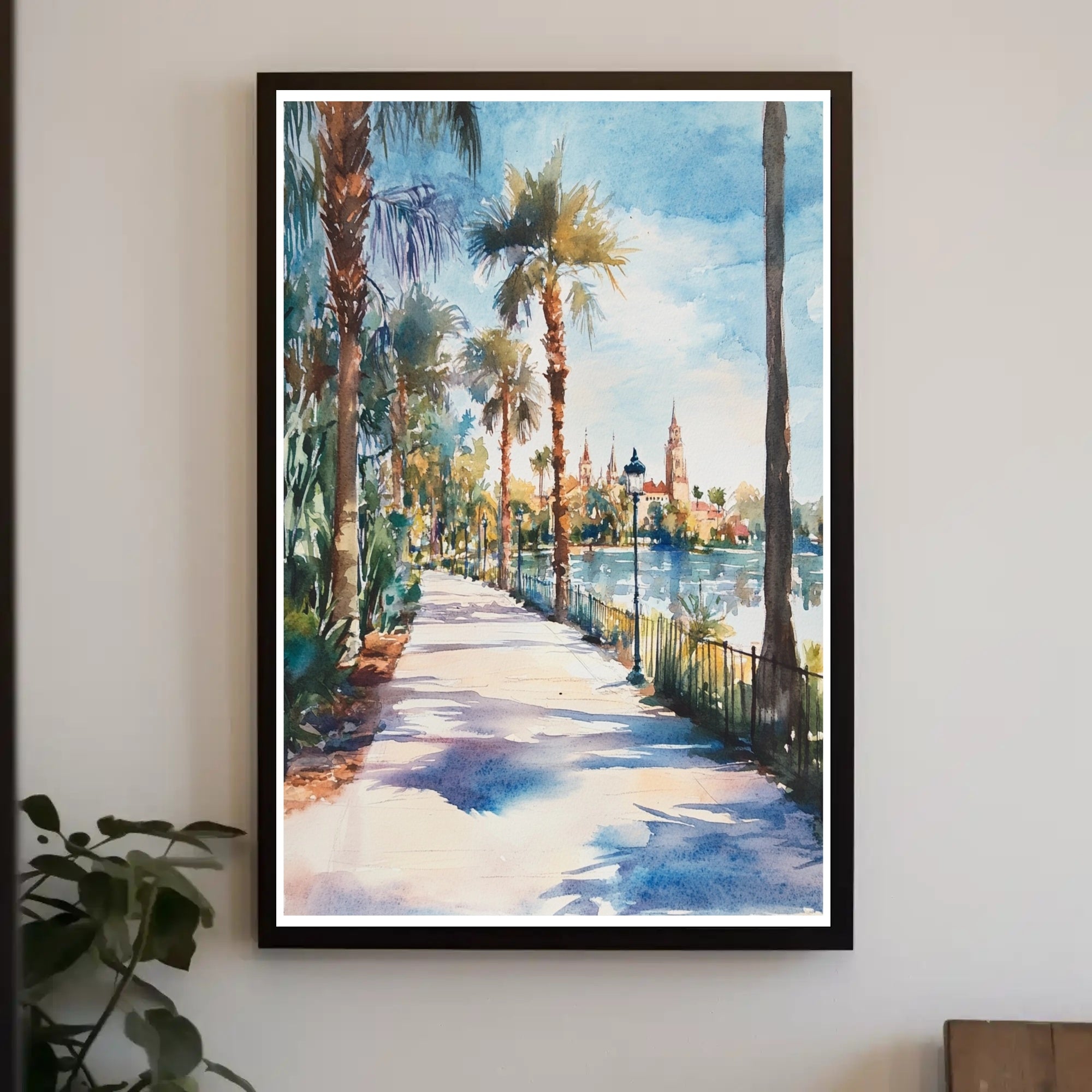 Serene Riverside Promenade Poster PosterGoat