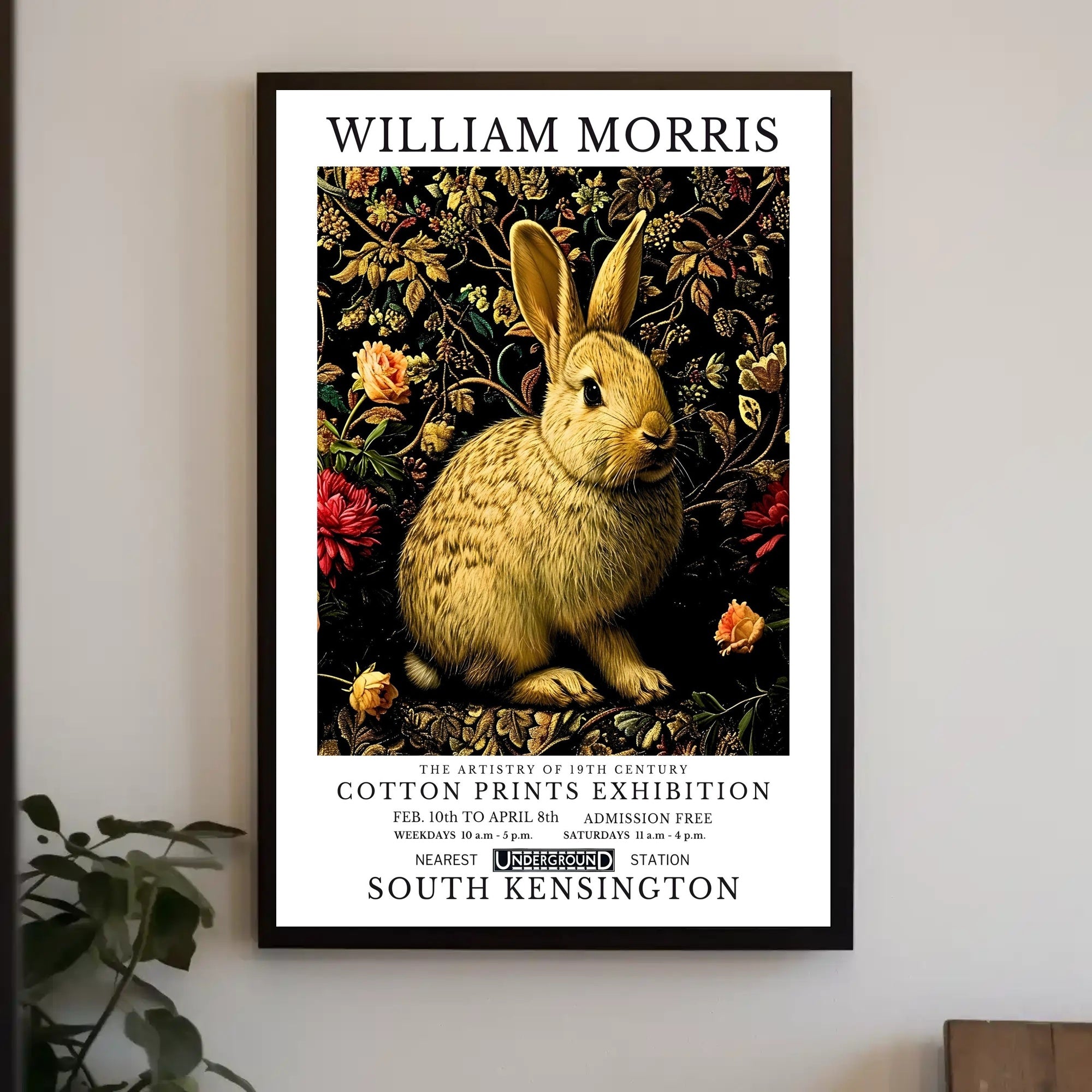Vintage Rabbit with Floral Pattern Artistic Poster