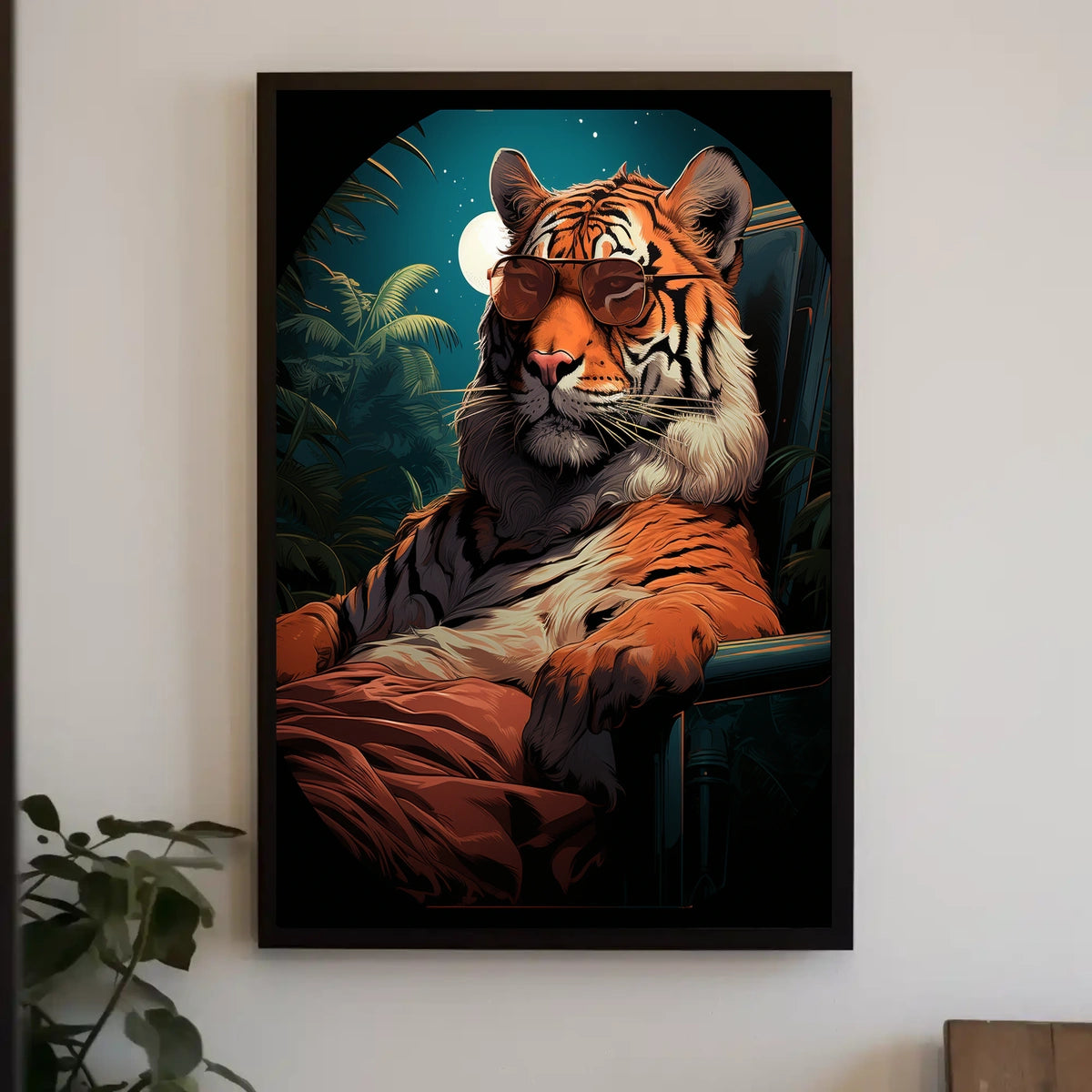 Stylized Tiger in Jungle with Moonlit Sky Animal Poster