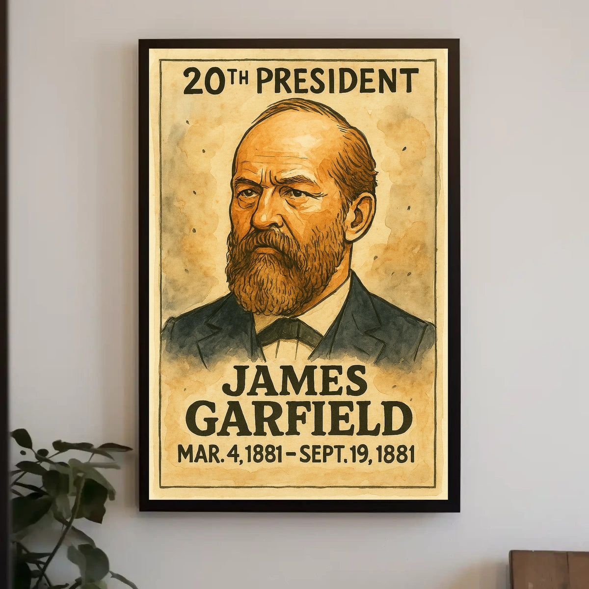 James A. Garfield 20th President of the United States Exaggerated Cartoon Sketch Poster