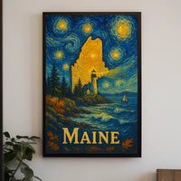 Maine's Starry Night Lighthouse Artistic Poster