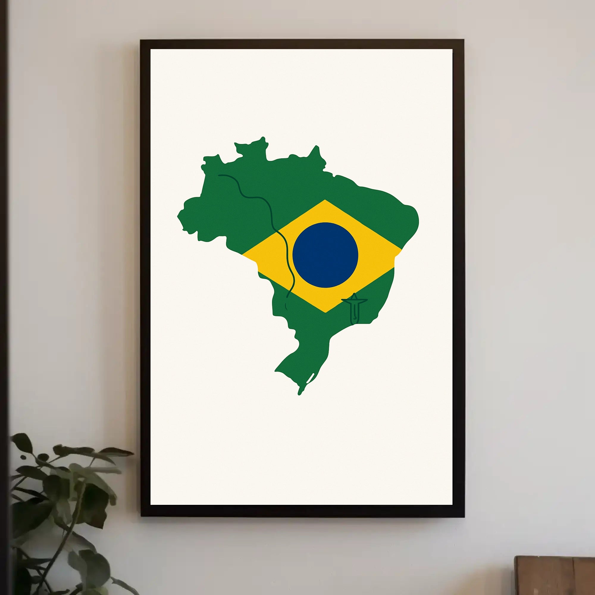 Artistic Brazil Map in National Colors Country Flag Poster
