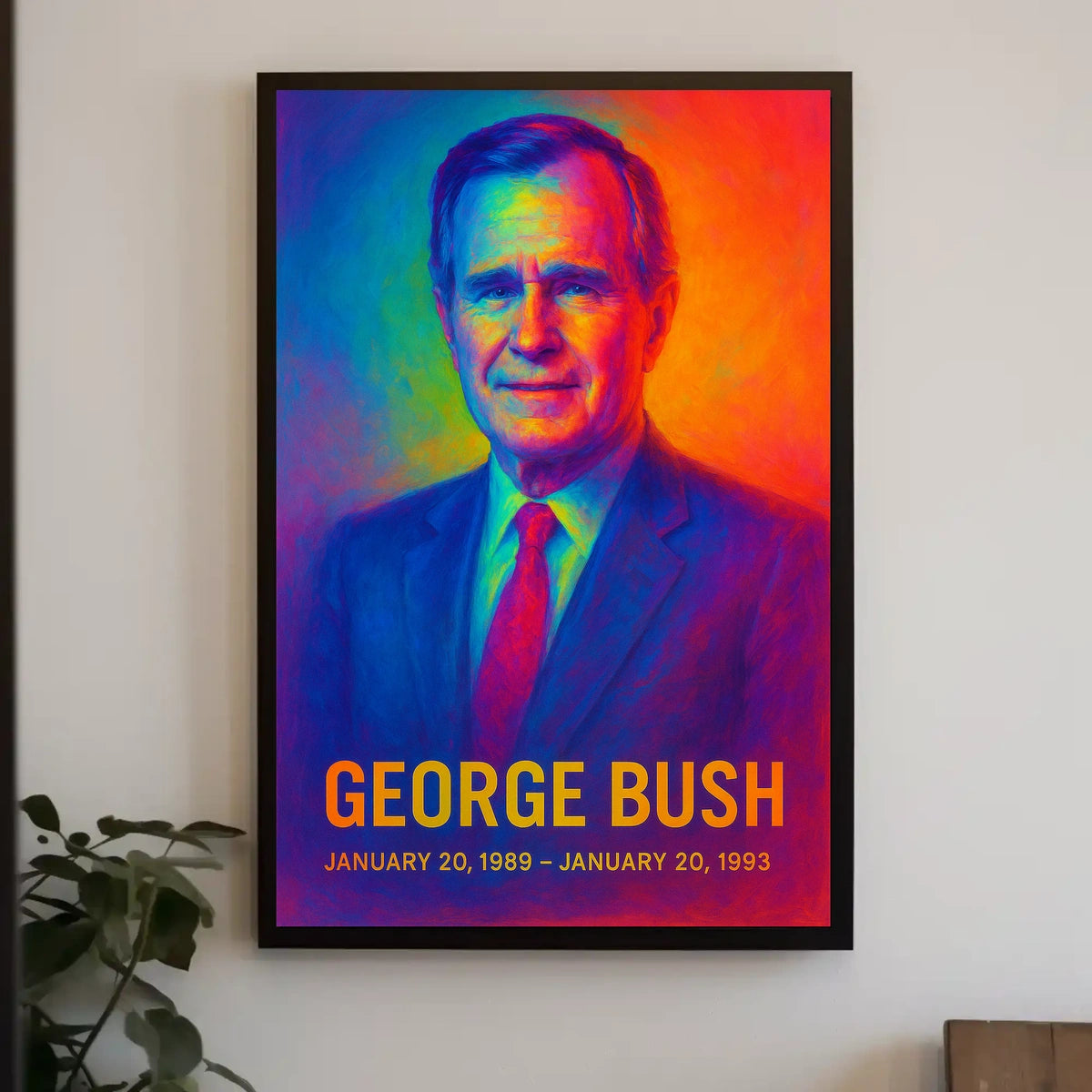 George H. W. Bush 41st President of the United States Neon Gradient Overlay Poster