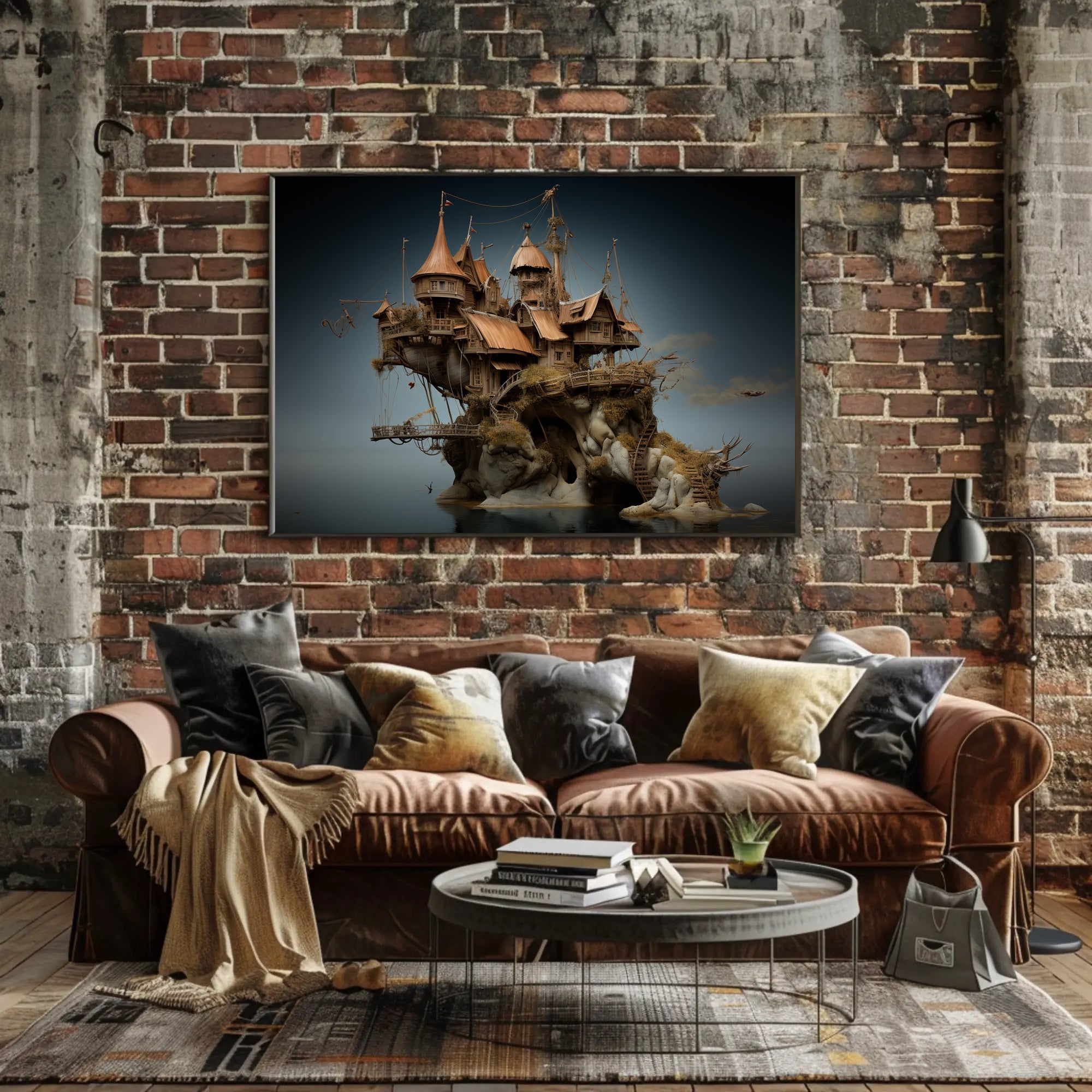 Whimsical Fantasy Treehouse with Steampunk Elements Poster