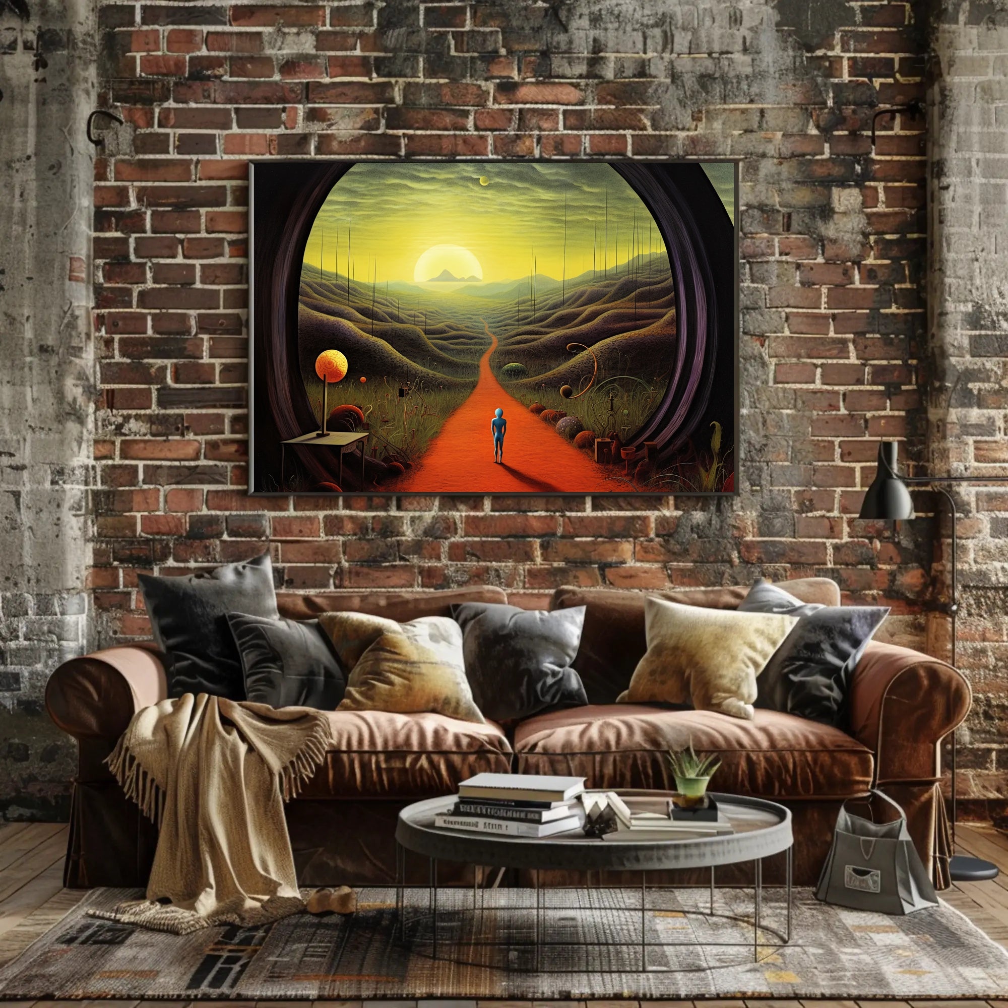Surreal Explorer Landscape Portal: Futuristic Sci-Fi Poster