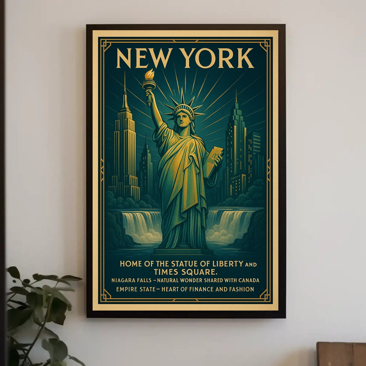 New York City Skyline And Landmarks Poster Vintage Wall Art