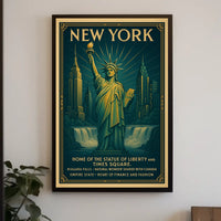 New York City Skyline And Landmarks Poster Vintage Wall Art
