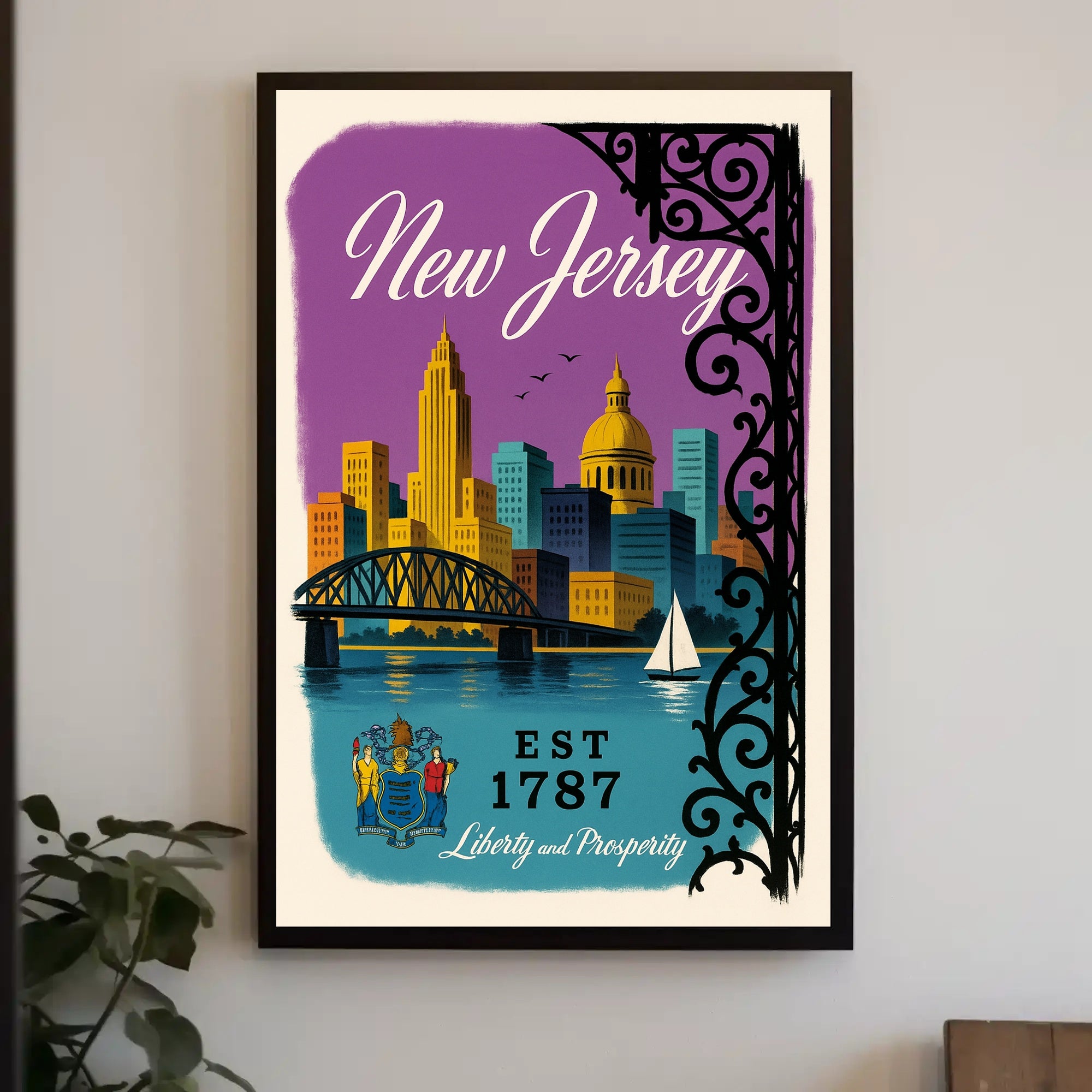 New Jersey Skyline Vintage Travel Poster