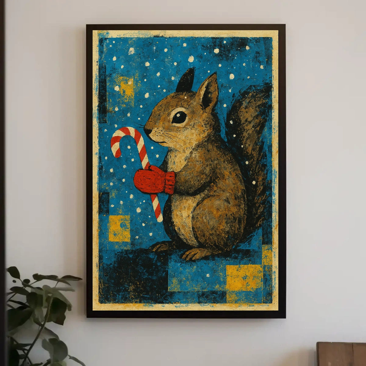 Squirrel With Candy Cane Poster