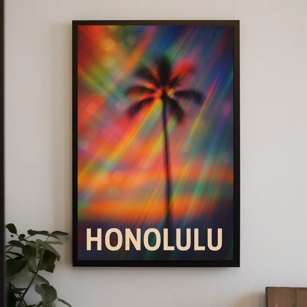 Vibrant Honolulu Skyline Digital Painting Poster