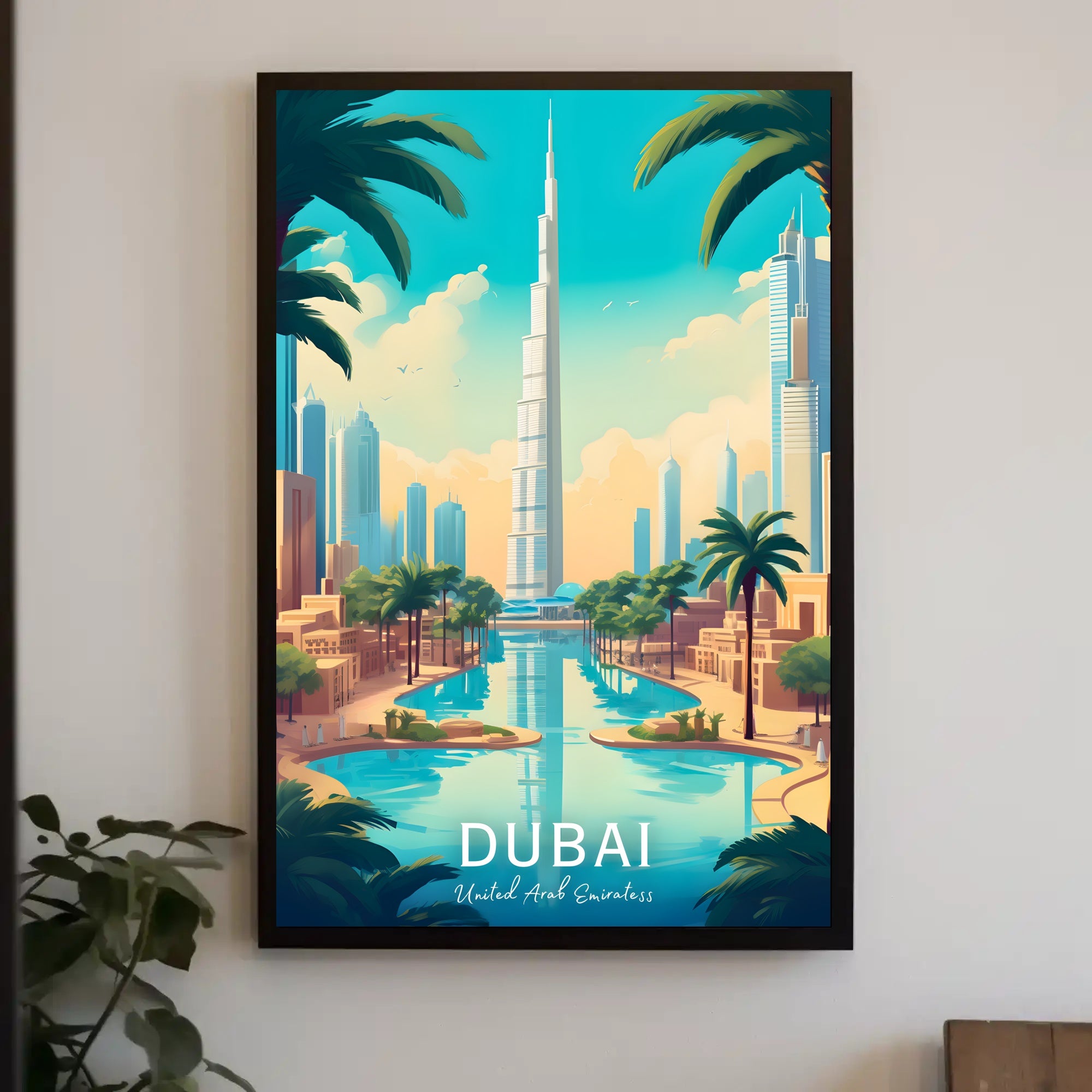 Dubai Skyline Art: Vibrant Burj Khalifa Travel Poster