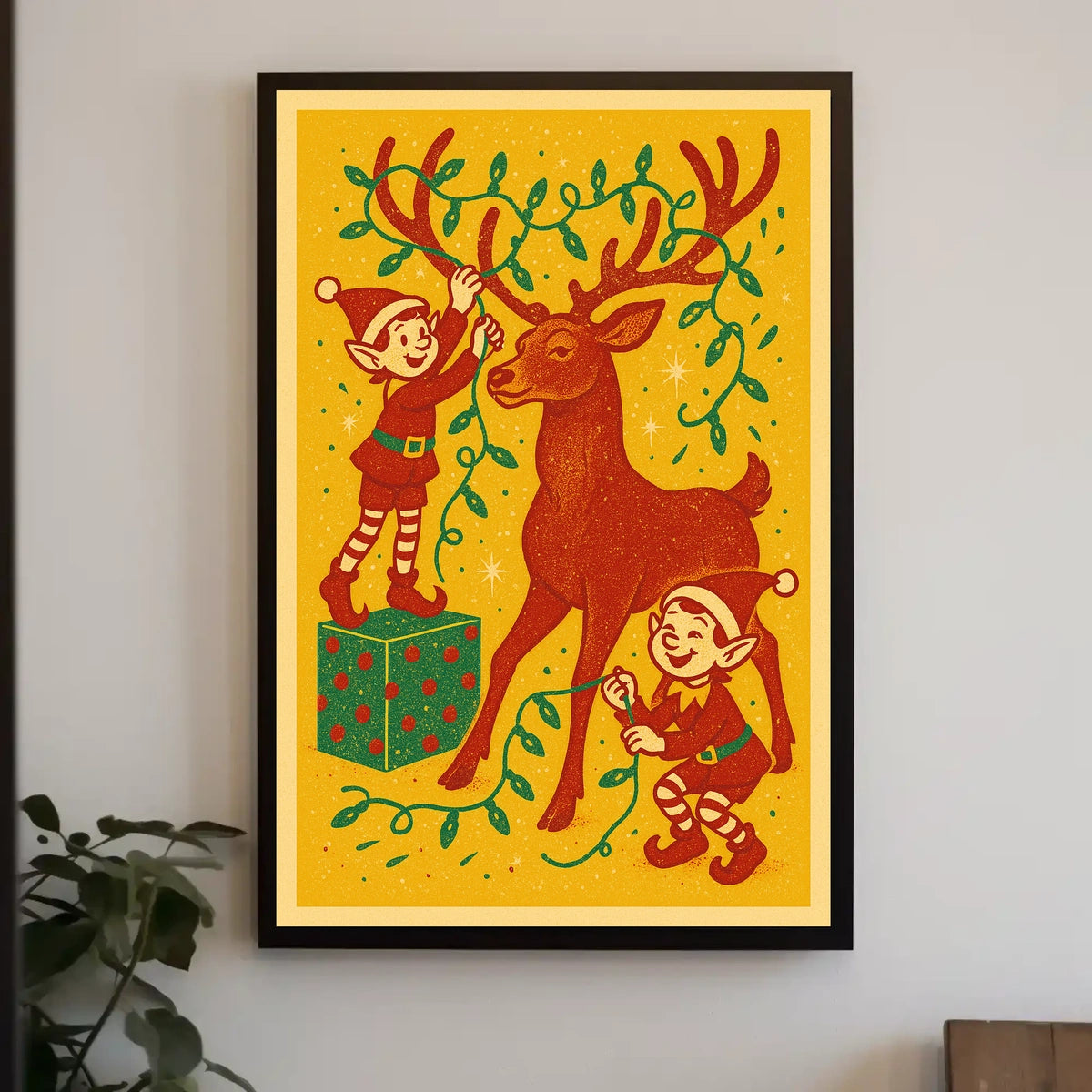 Festive Elves And Reindeer Poster