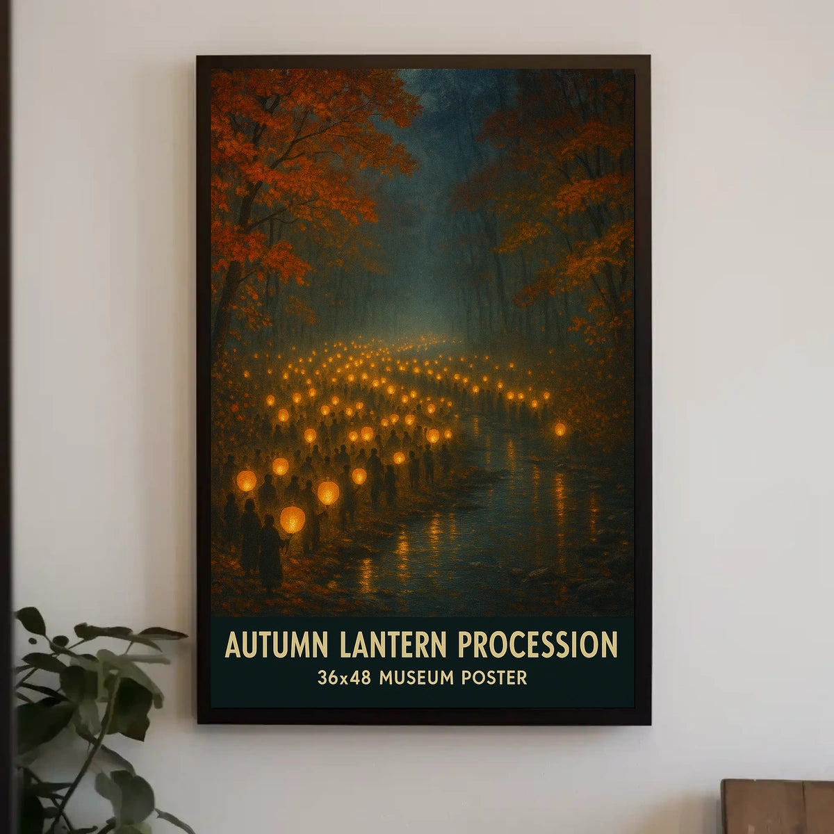Autumn Lantern Festival Forest Cozy Impressionist Poster
