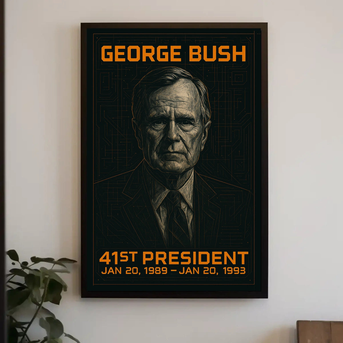 George H. W. Bush 41st President of the United States Techno Schematic Poster
