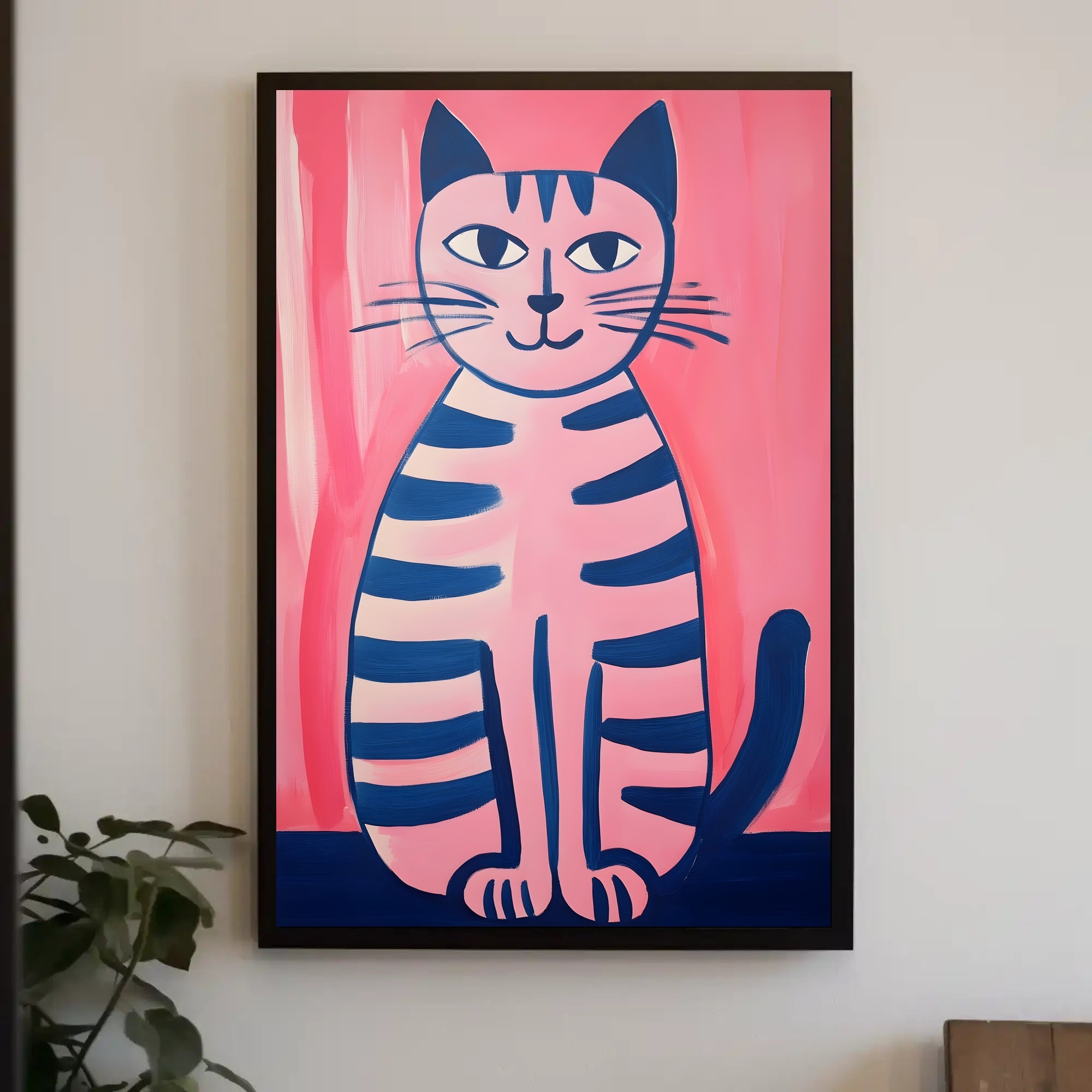 Pink Cat Poster Whimsical Art Print Wall Decor
