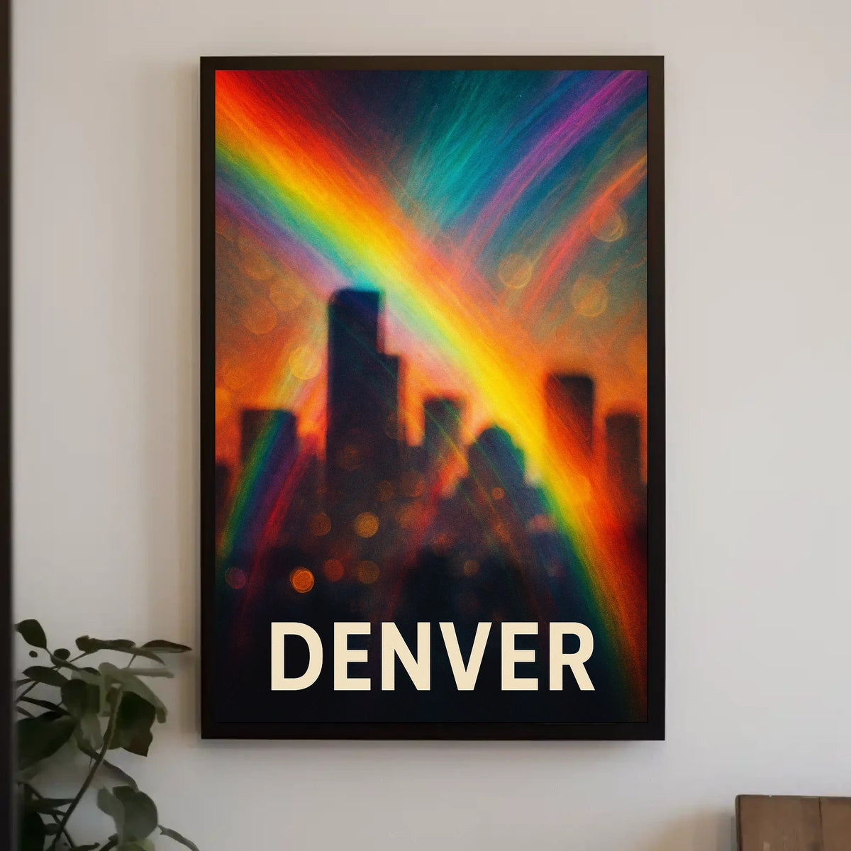 Denver Skyline Rainbow Minimalist Digital Painting Travel Urban Landscape Poster
