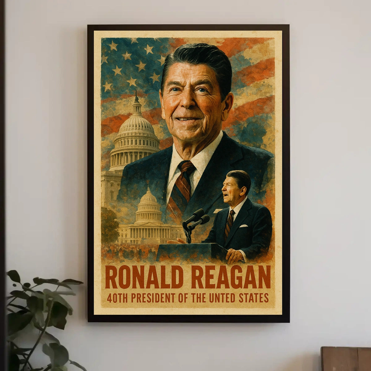 Ronald Reagan 40th President of the United States Layered Digital Collage Poster