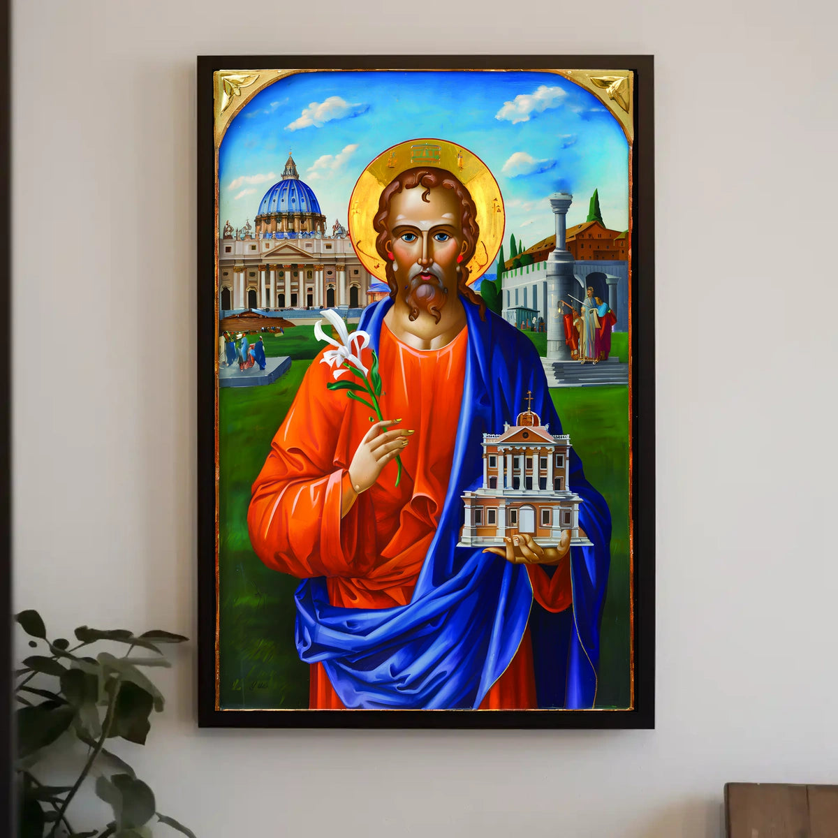 Saint with Lily and Church Iconography Poster