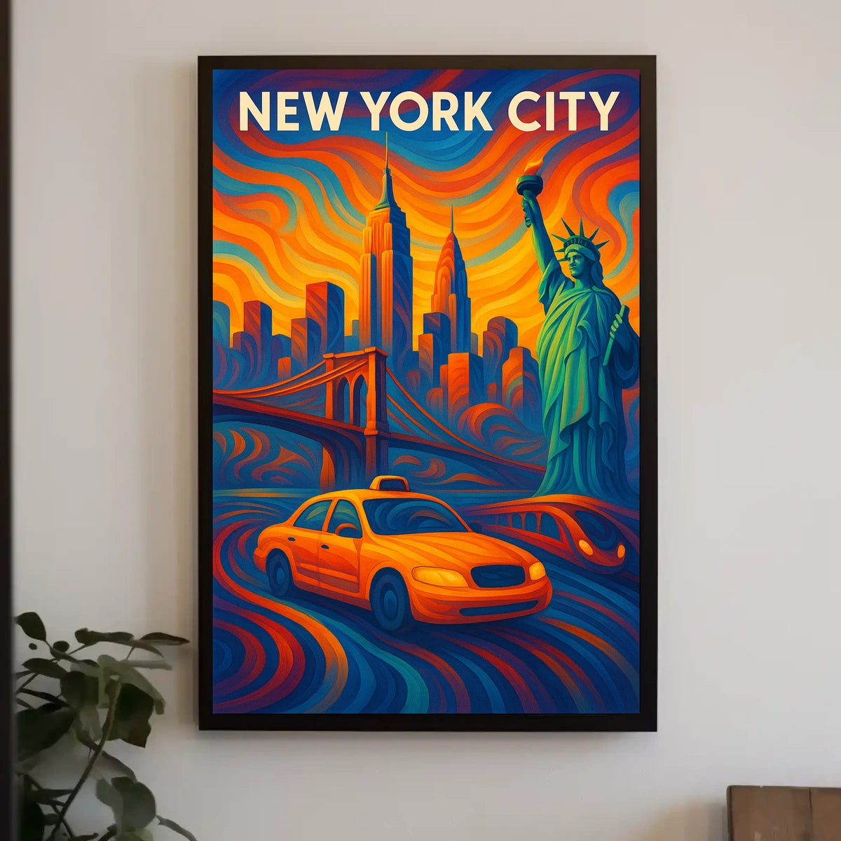 New York City Landmarks Poster Abstract Vibrant Wall Art