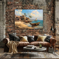 Serene Coastal Village Vintage Art Poster