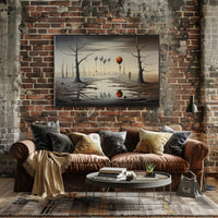 Surreal Landscape with Balloons and Figure Artistic Poster