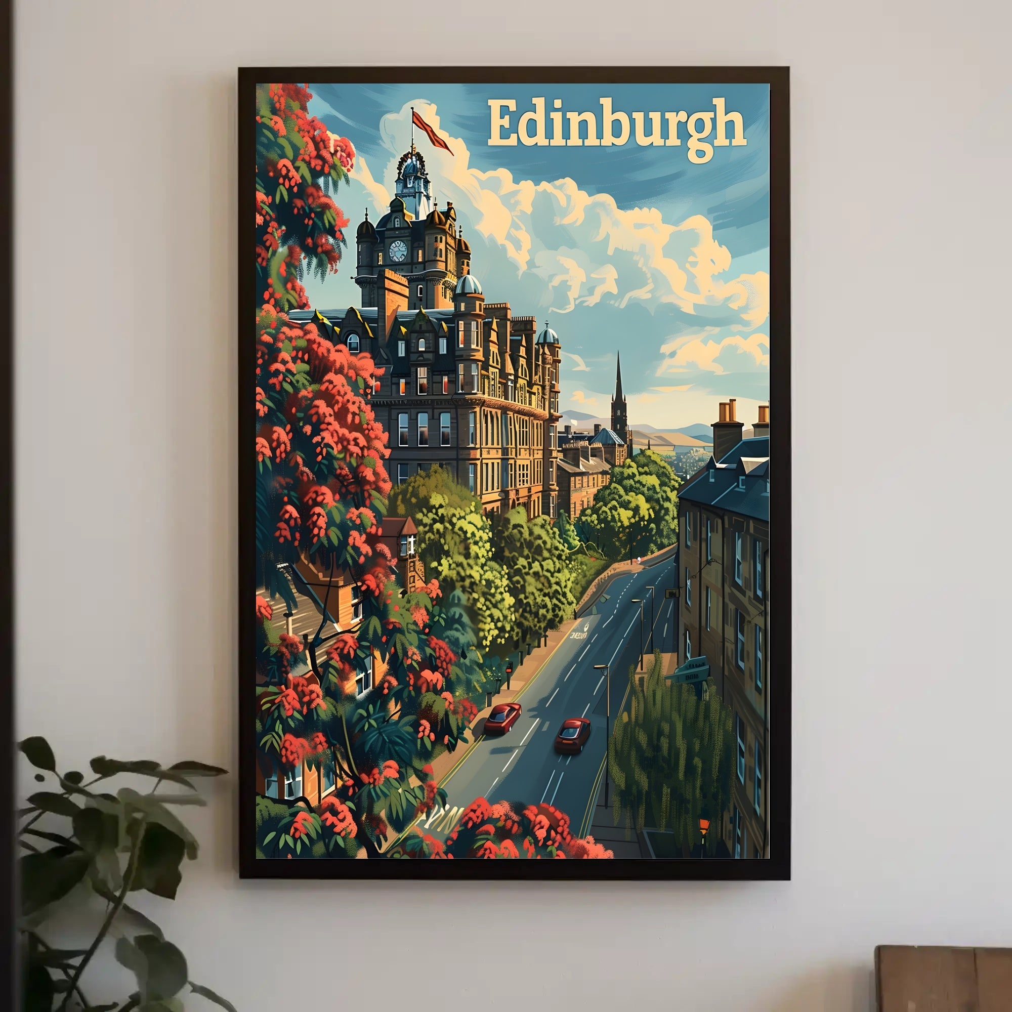 Edinburgh Cityscape Vintage Style Travel Poster