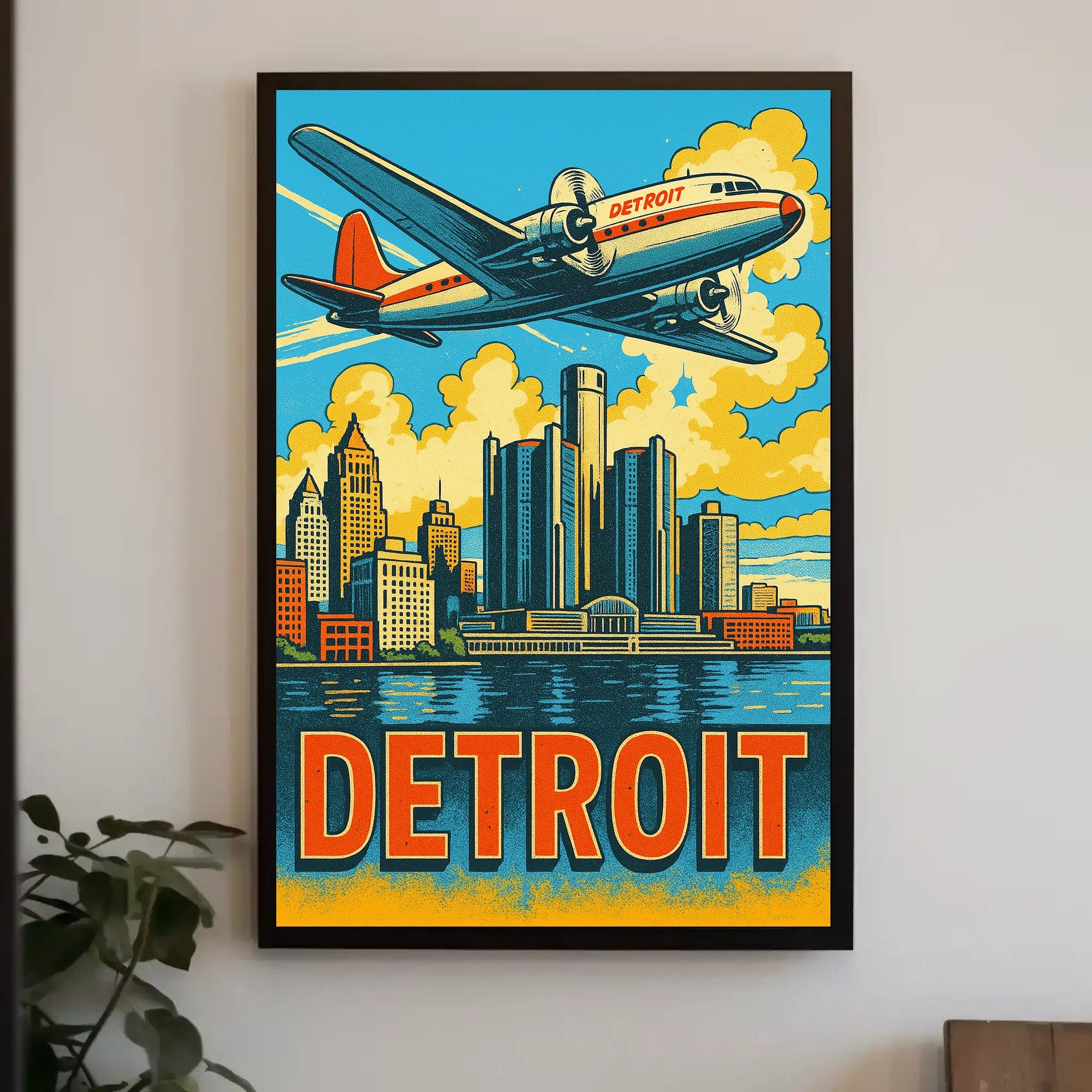 Detroit Skyline and Aviation Poster PosterGoat