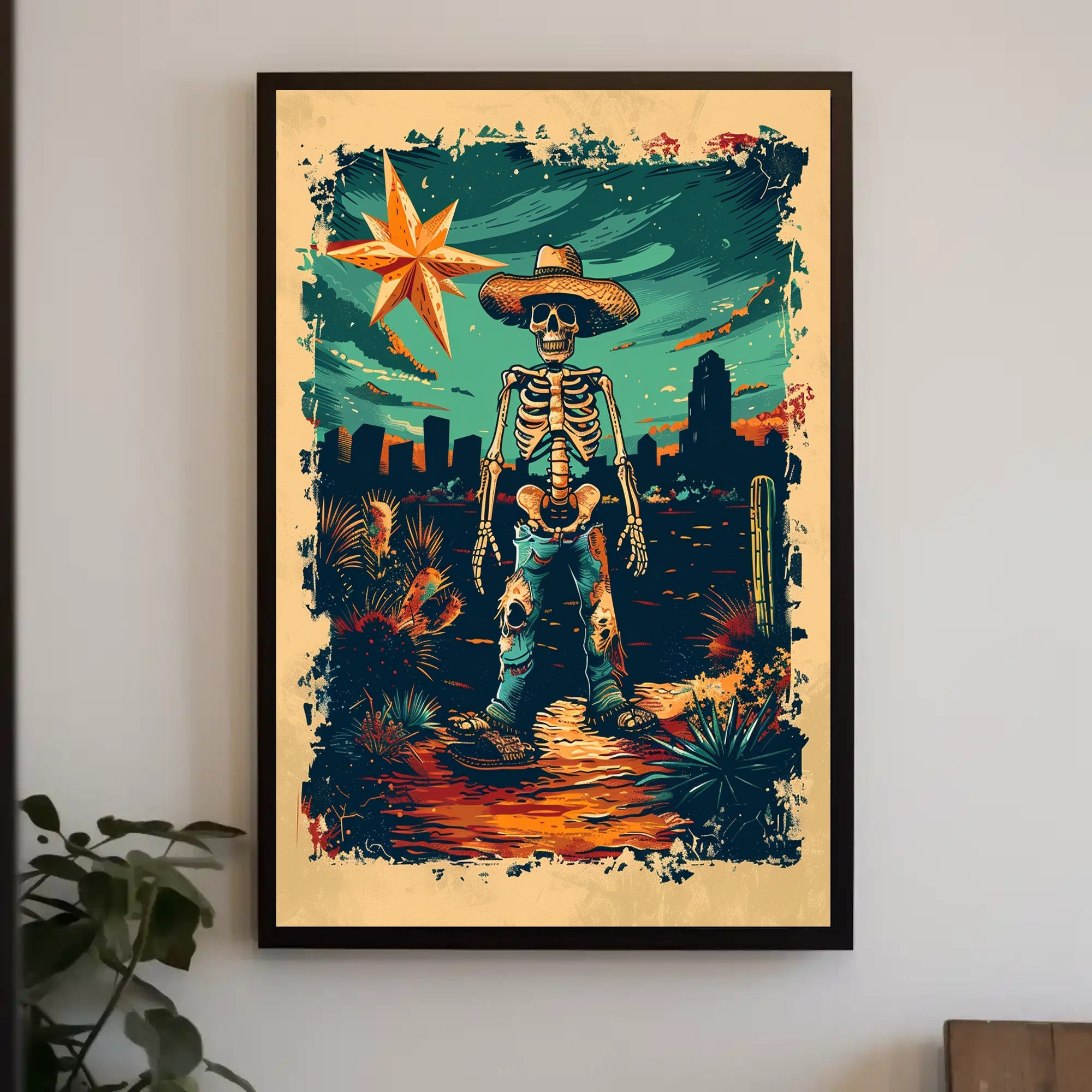 Desert Skeleton Cowboy Poster PosterGoat