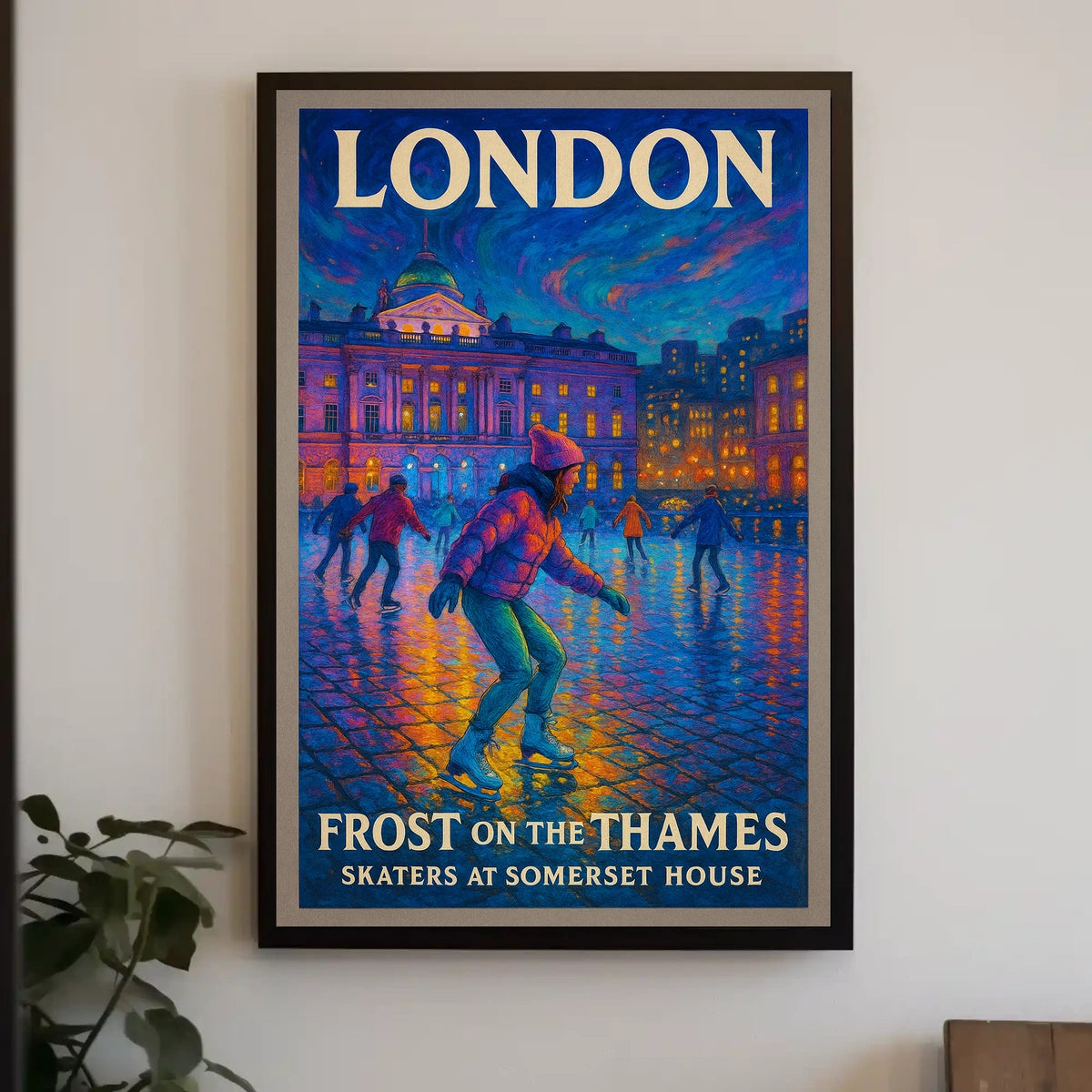 Frost On The Thames Skaters At Poster