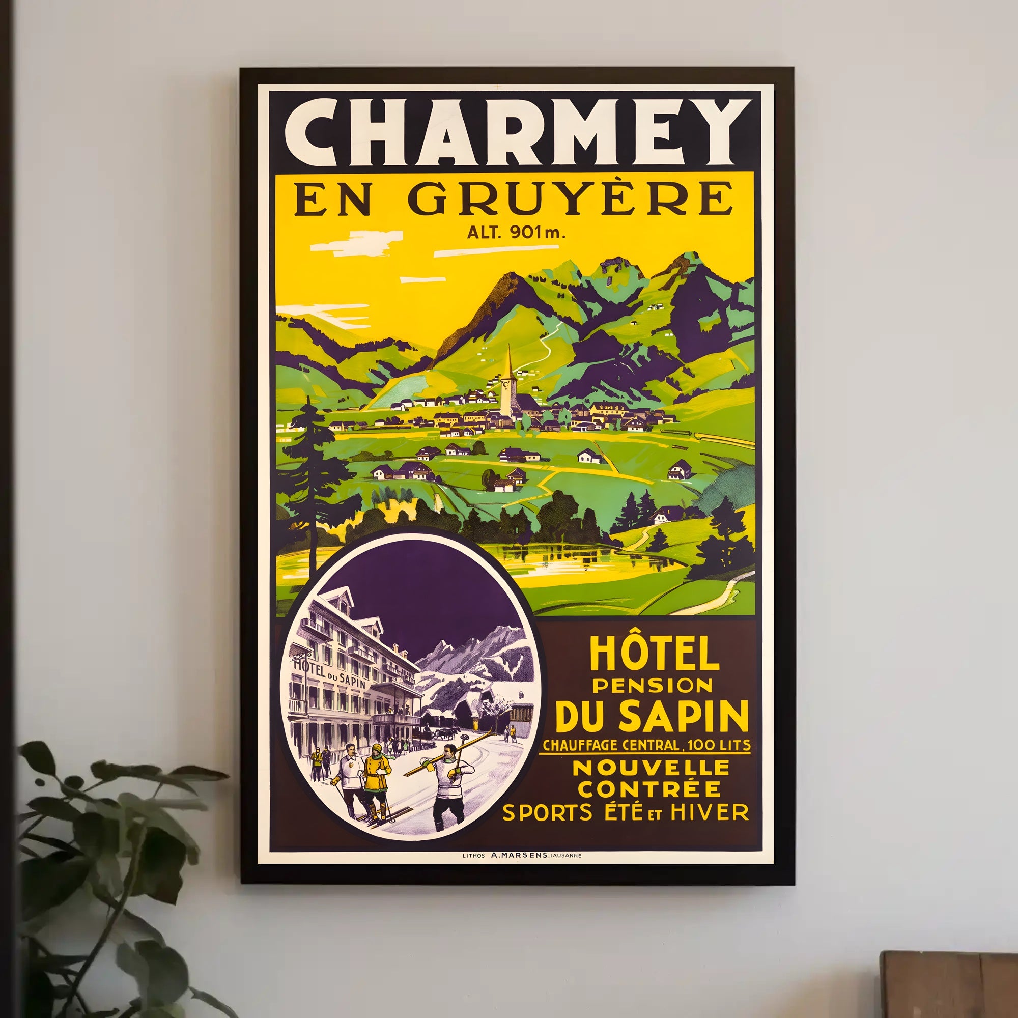 Travel to Charmey: Vintage Swiss Village Travel Poster PosterGoat