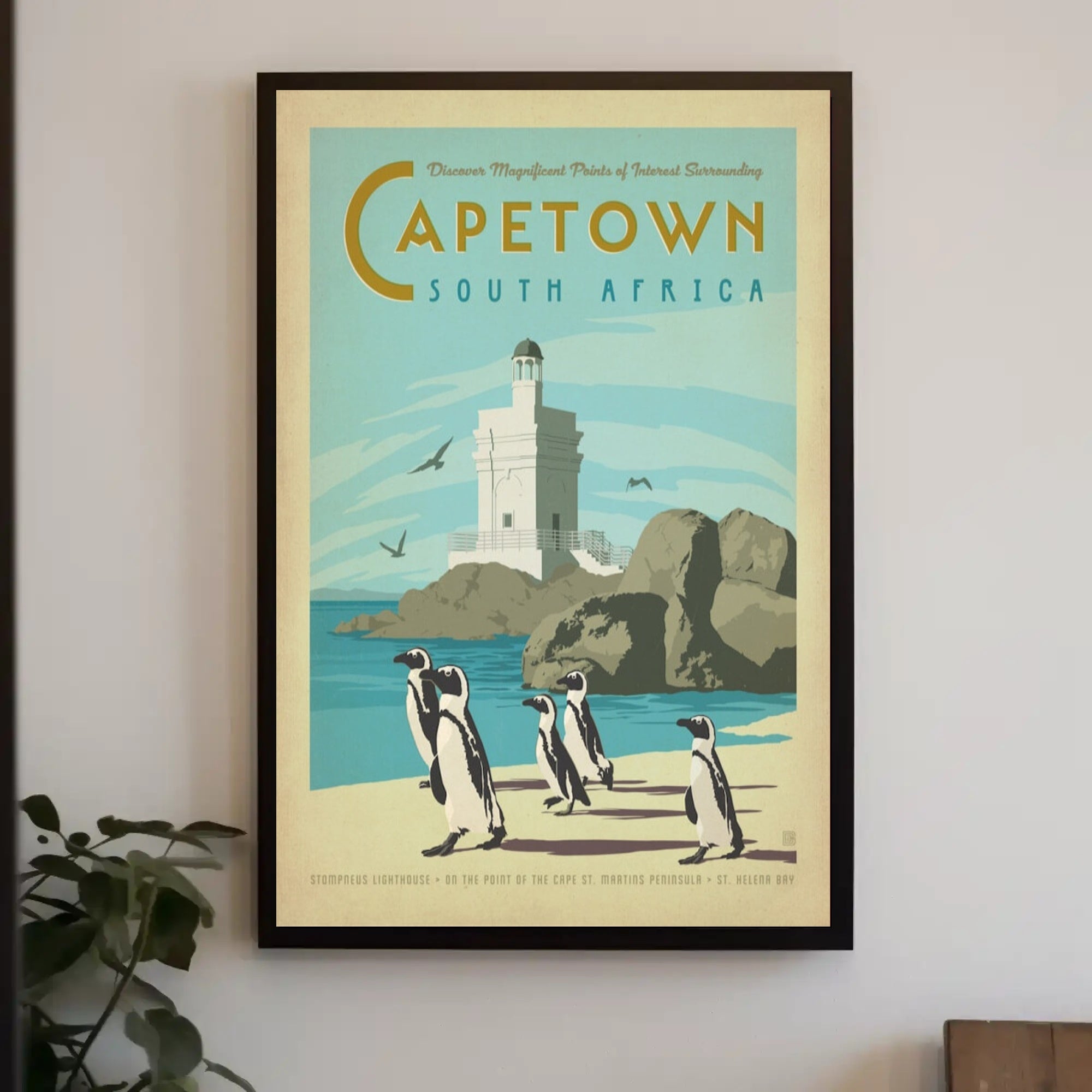 Cape Town Lighthouse and Penguins Travel Poster PosterGoat