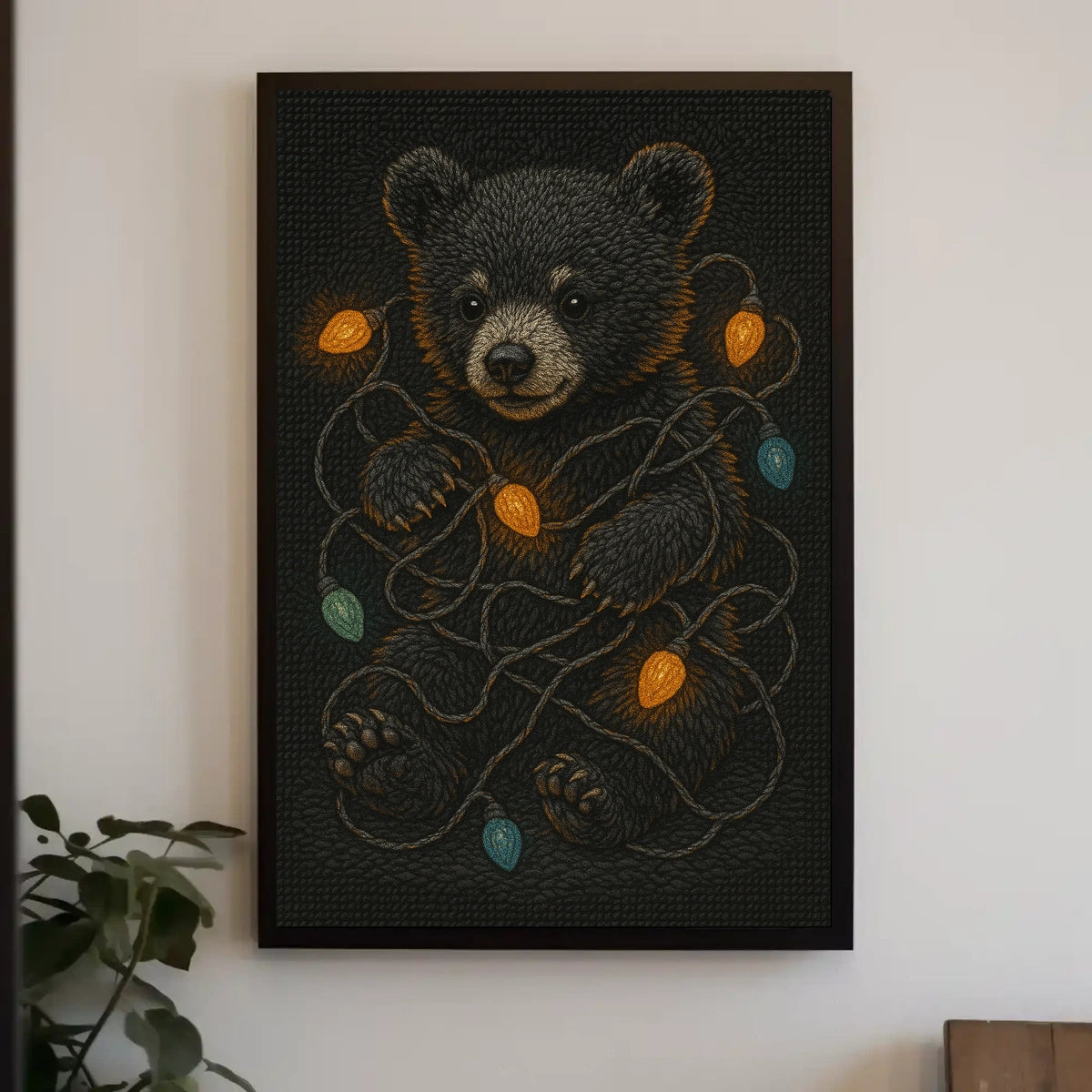Festive Bear With Lights Poster