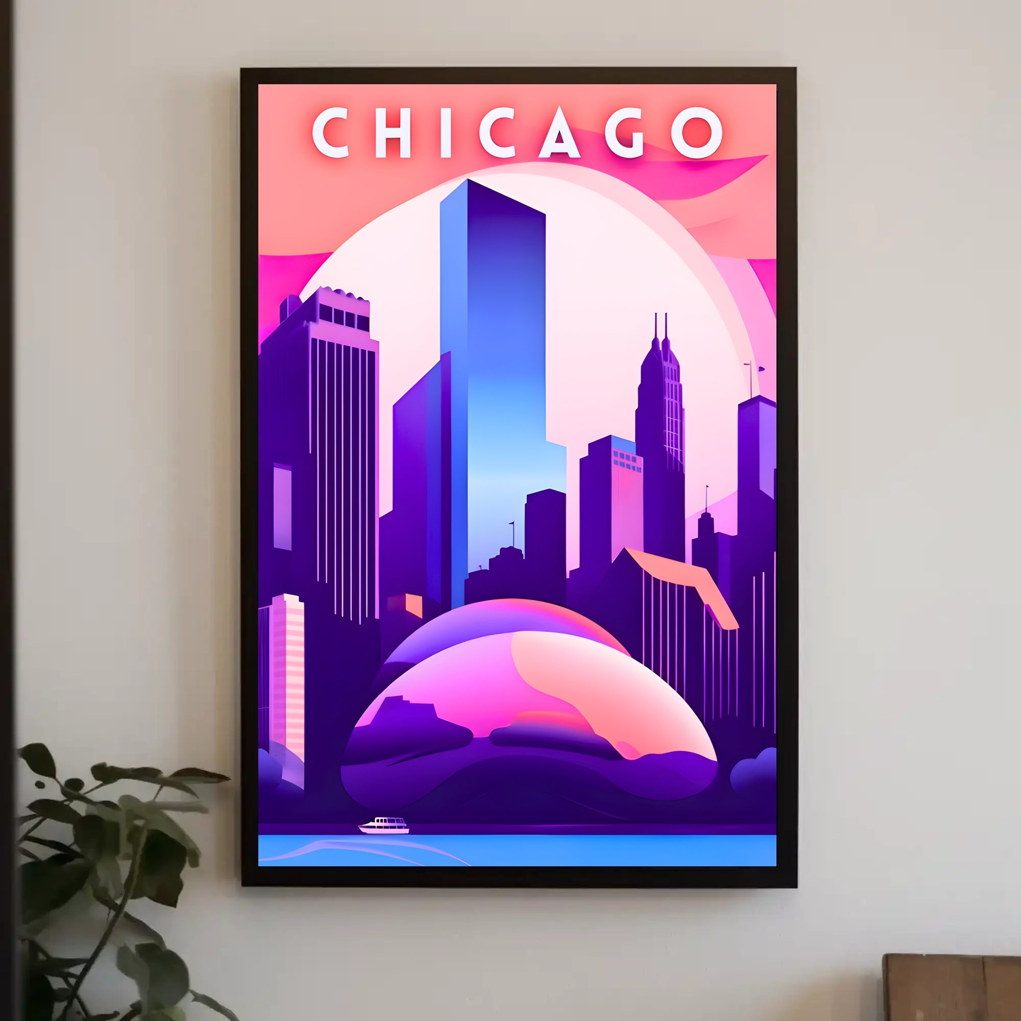 Chicago Skyline at Sunset: Urban Cityscape Poster