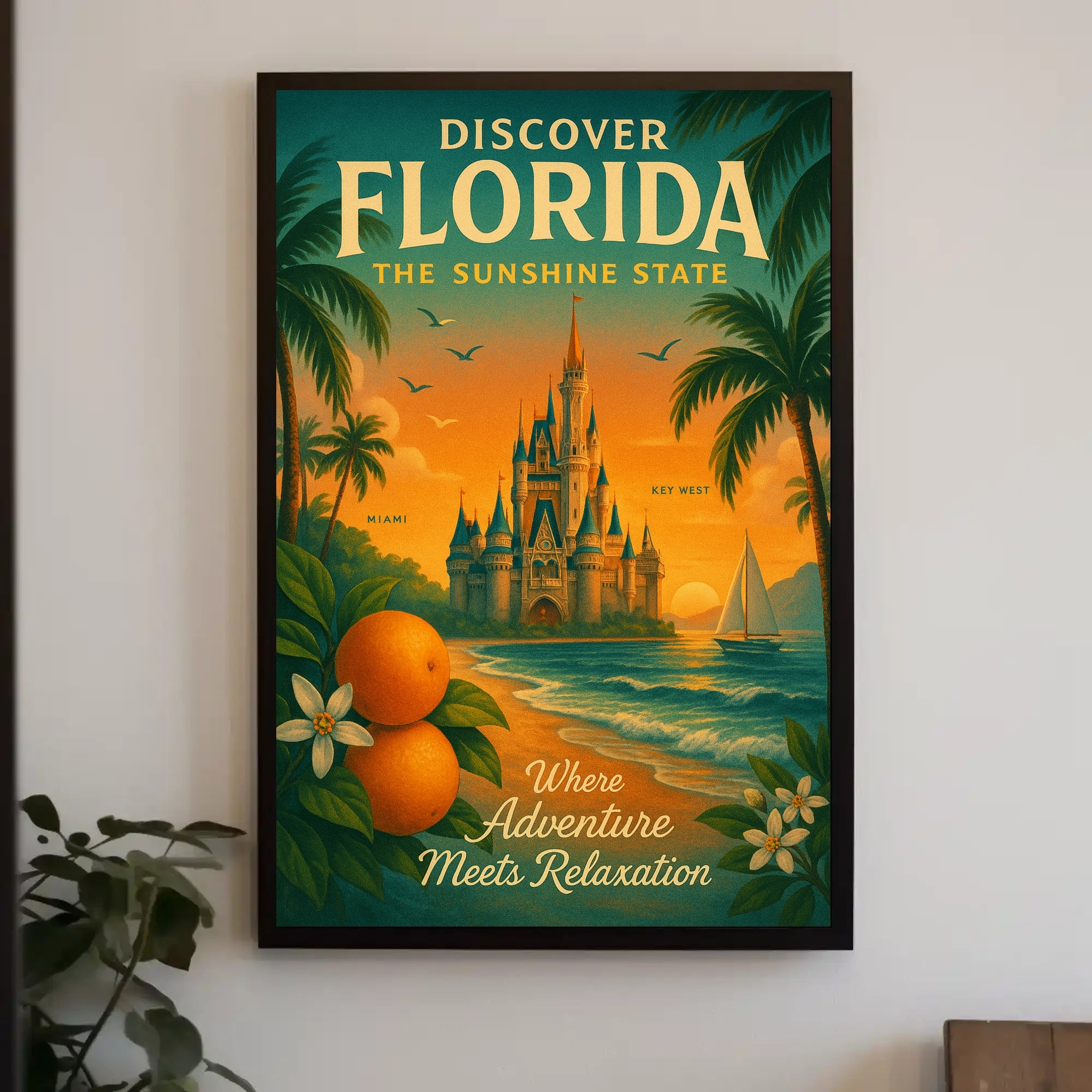 Florida Travel Poster Vintage Sunshine State Wall Art