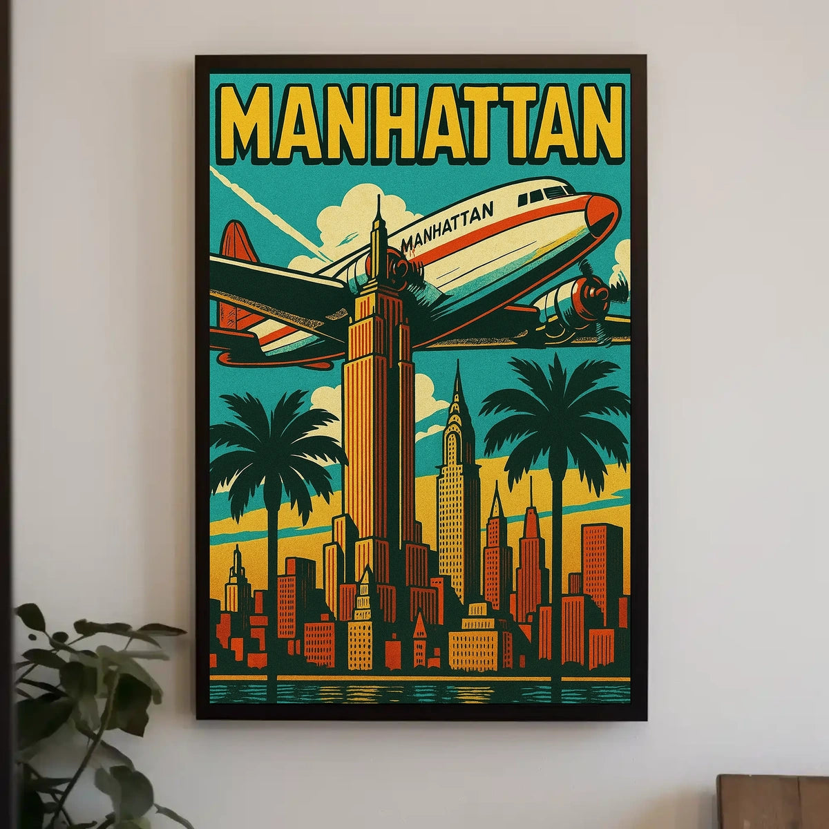 Vibrant Manhattan Skyline Art-Deco Travel Poster