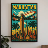 Vibrant Manhattan Skyline Art-Deco Travel Poster