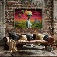 Futuristic Visionary Woman in Surreal Sci-Fi Poster