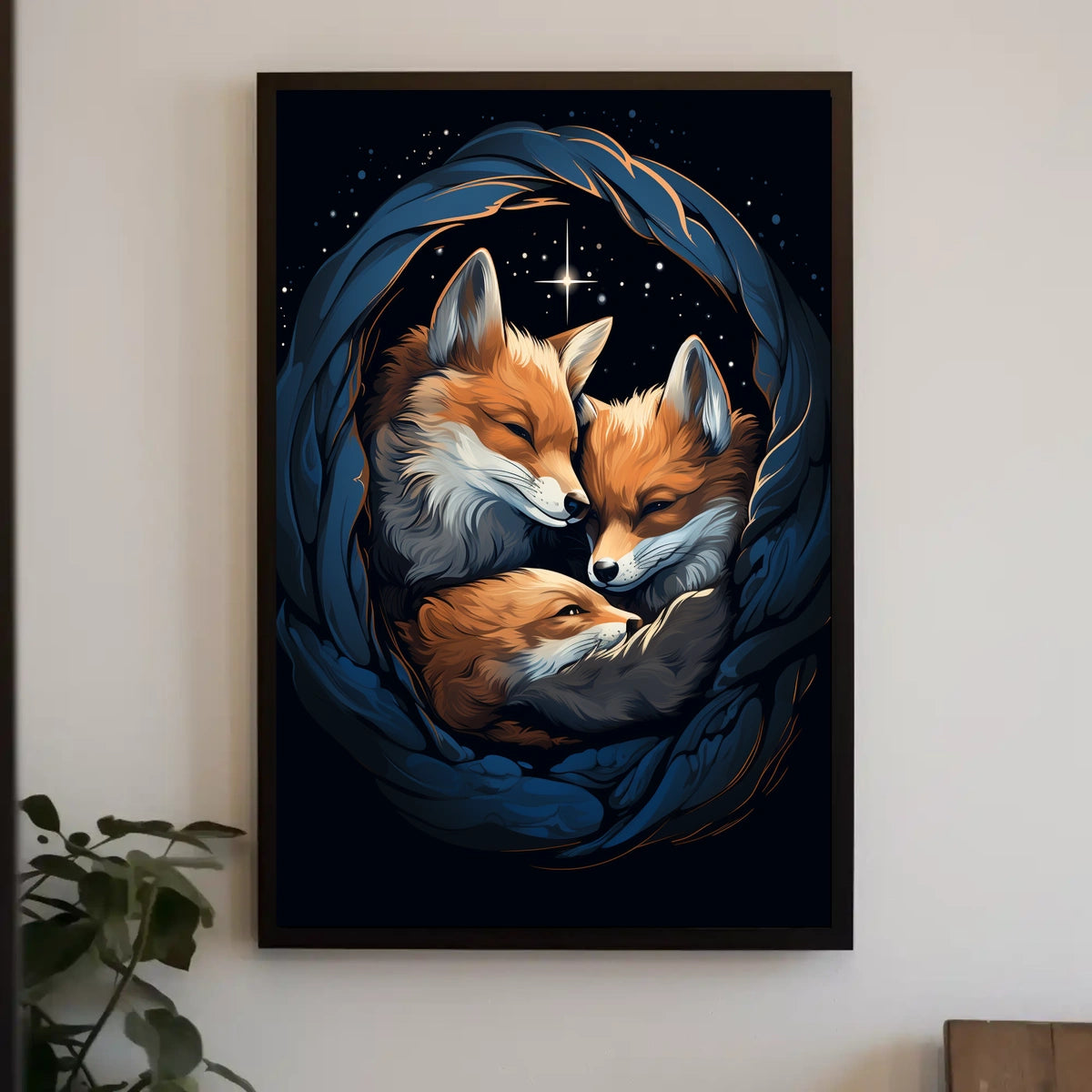 Starry Night With Foxes Poster