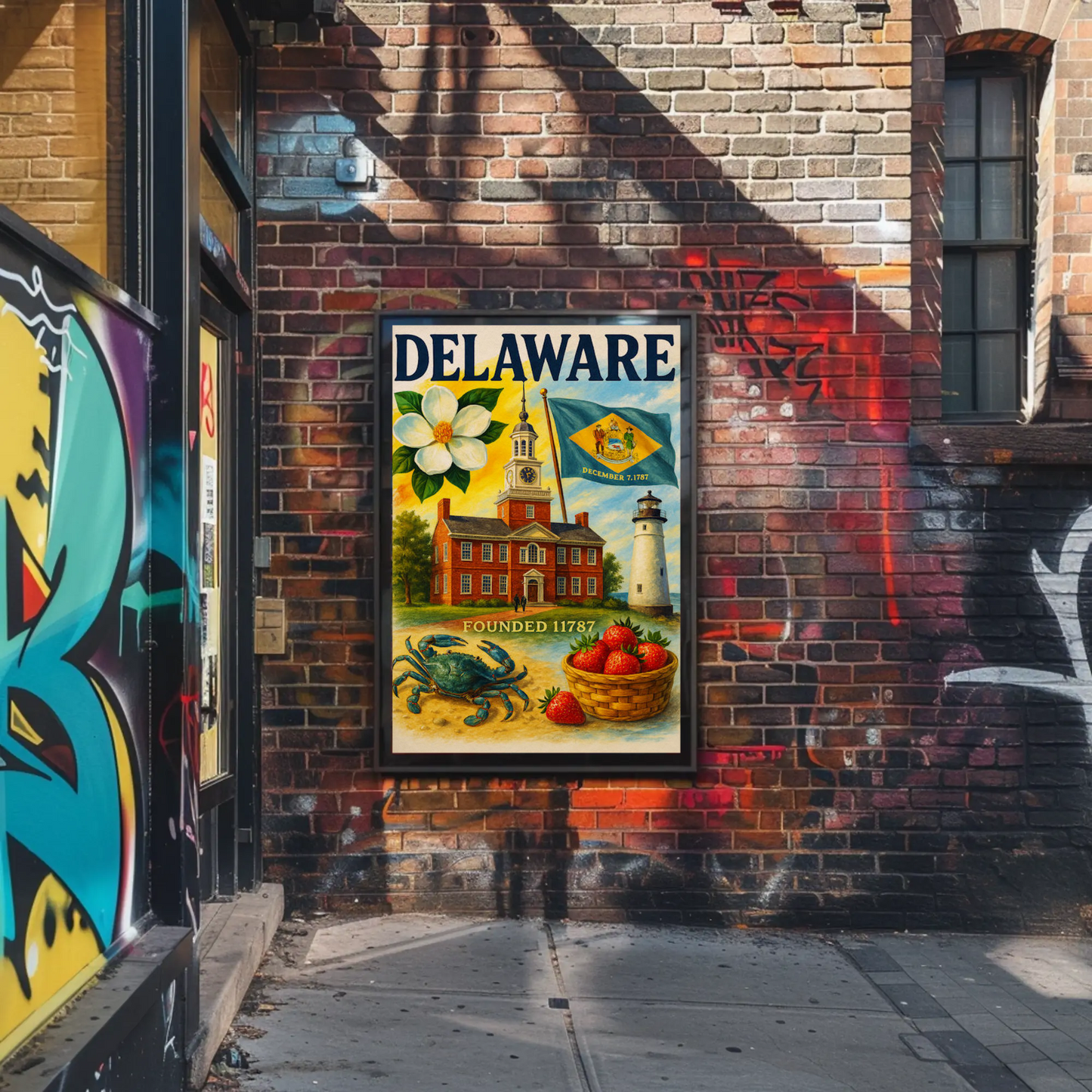 Delaware Flag Crab Strawberries Travel Poster