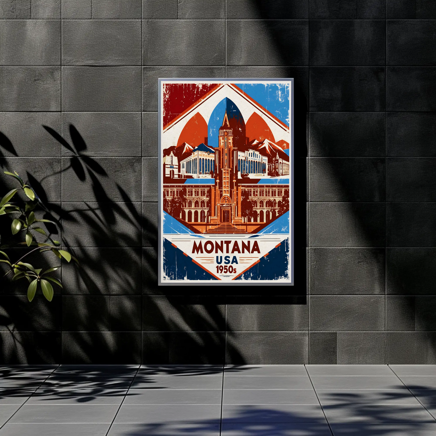 Montana USA 1950s Mountain Capitol Vintage Travel Poster