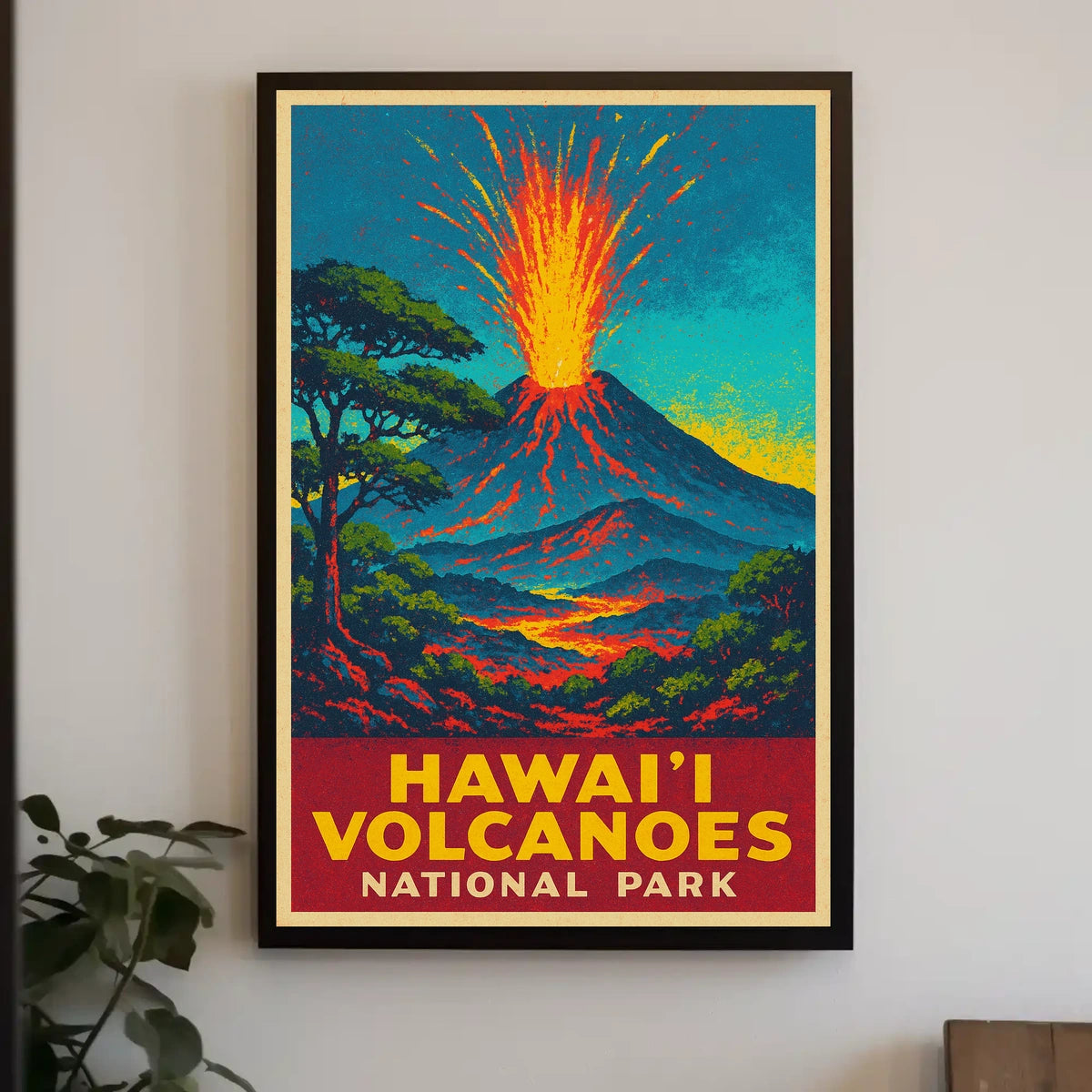 Hawaii Volcanoes Travel Art Deco Poster