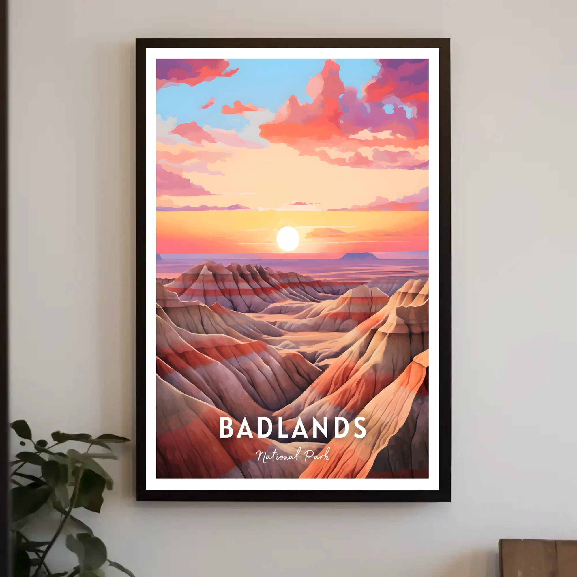Badlands Sunset Travel Poster Vintage National Park