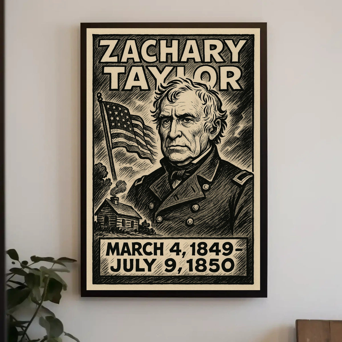 Zachary Taylor 12th President of the United States B & W Comic Sketch Poster