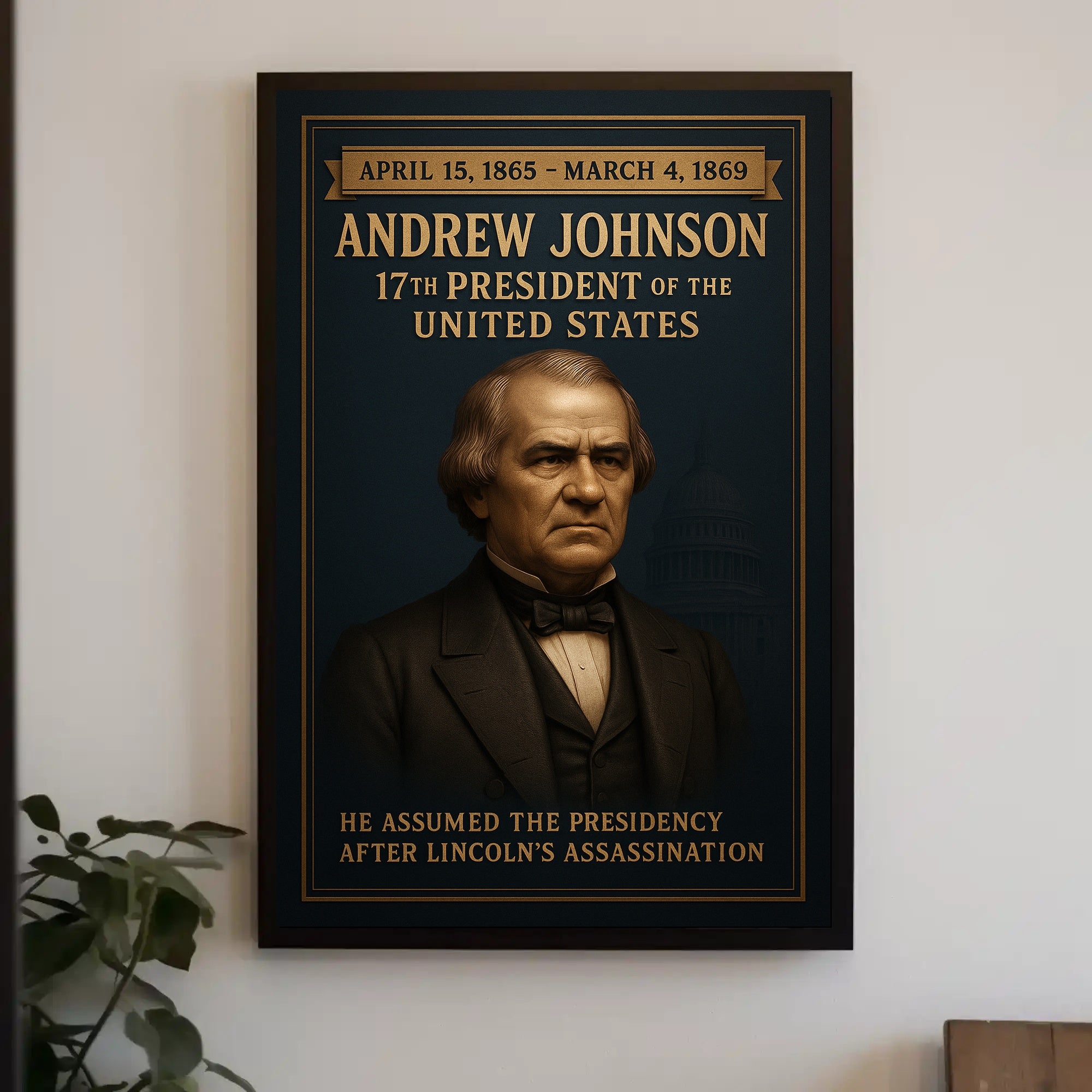 Andrew Johnson Historical Presidential Portrait Poster PosterGoat