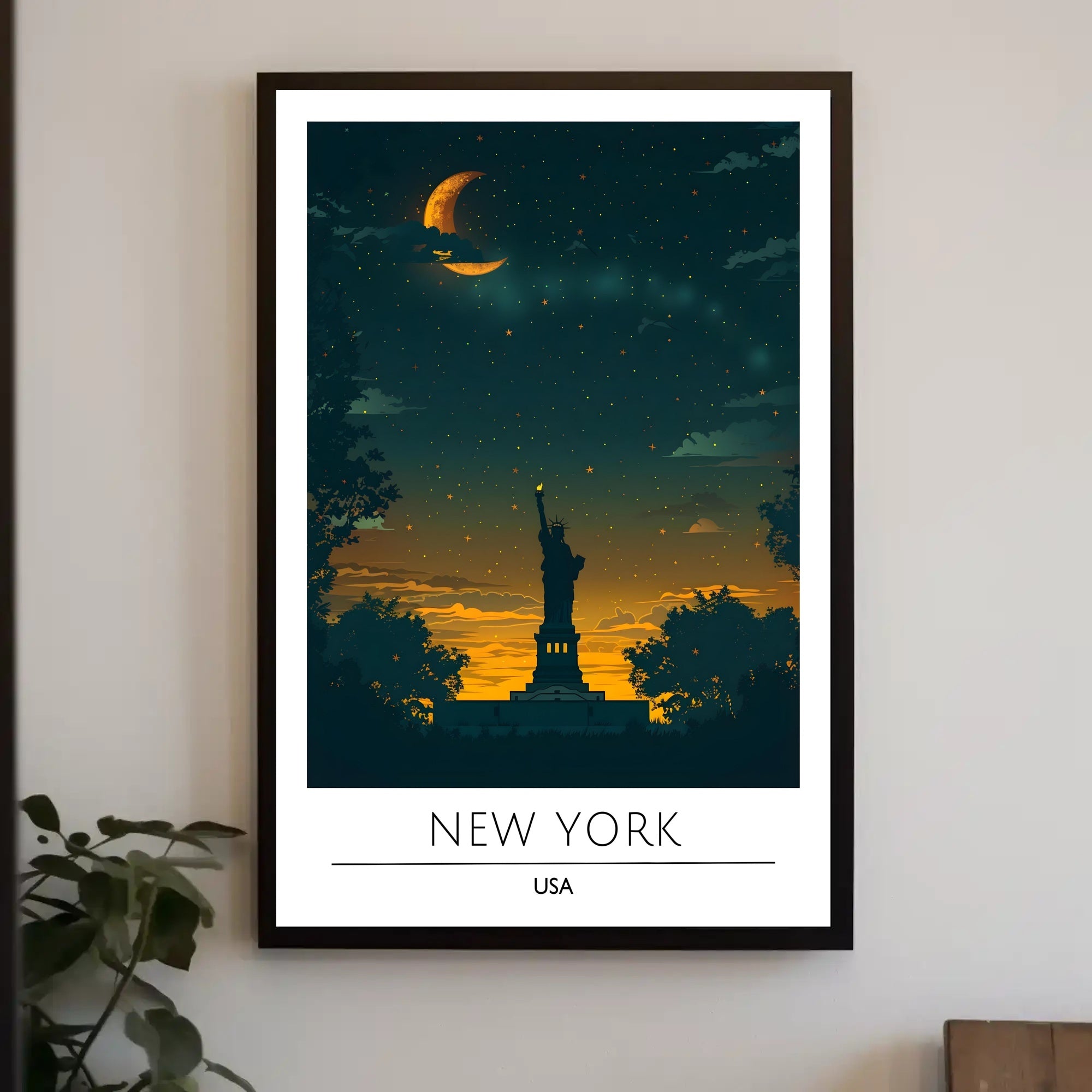 Statue of Liberty Twilight Silhouette Art Poster