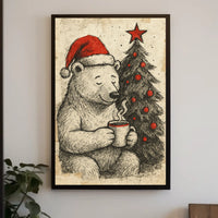 Festive Bear with Hot Cocoa Poster