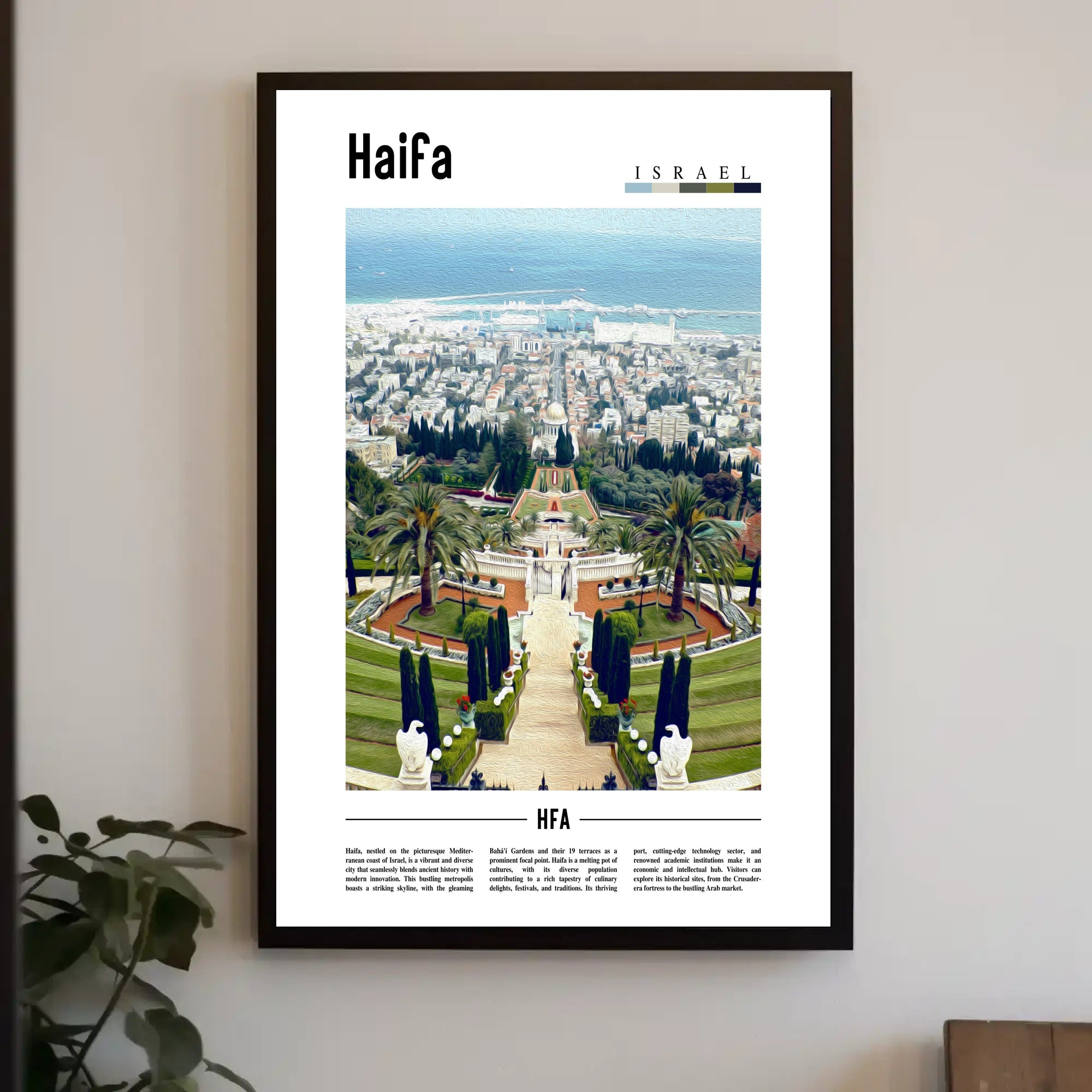 Haifa Skyline with Bahรก'รญ Gardens Urban or Cityscape Poster PosterGoat